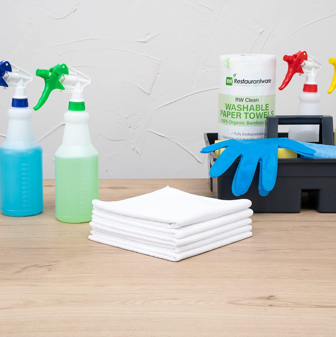 Restaurantware Clean Tek Professional 16x16 Inch Microfiber Cleaning Cloths - 100 Pack Lint-Free, Highly Absorbent & Non-Abrasive White Towels for Kitchen, Restaurant, and Household Use - Reusable Multi-Purpose Cleaning Rags