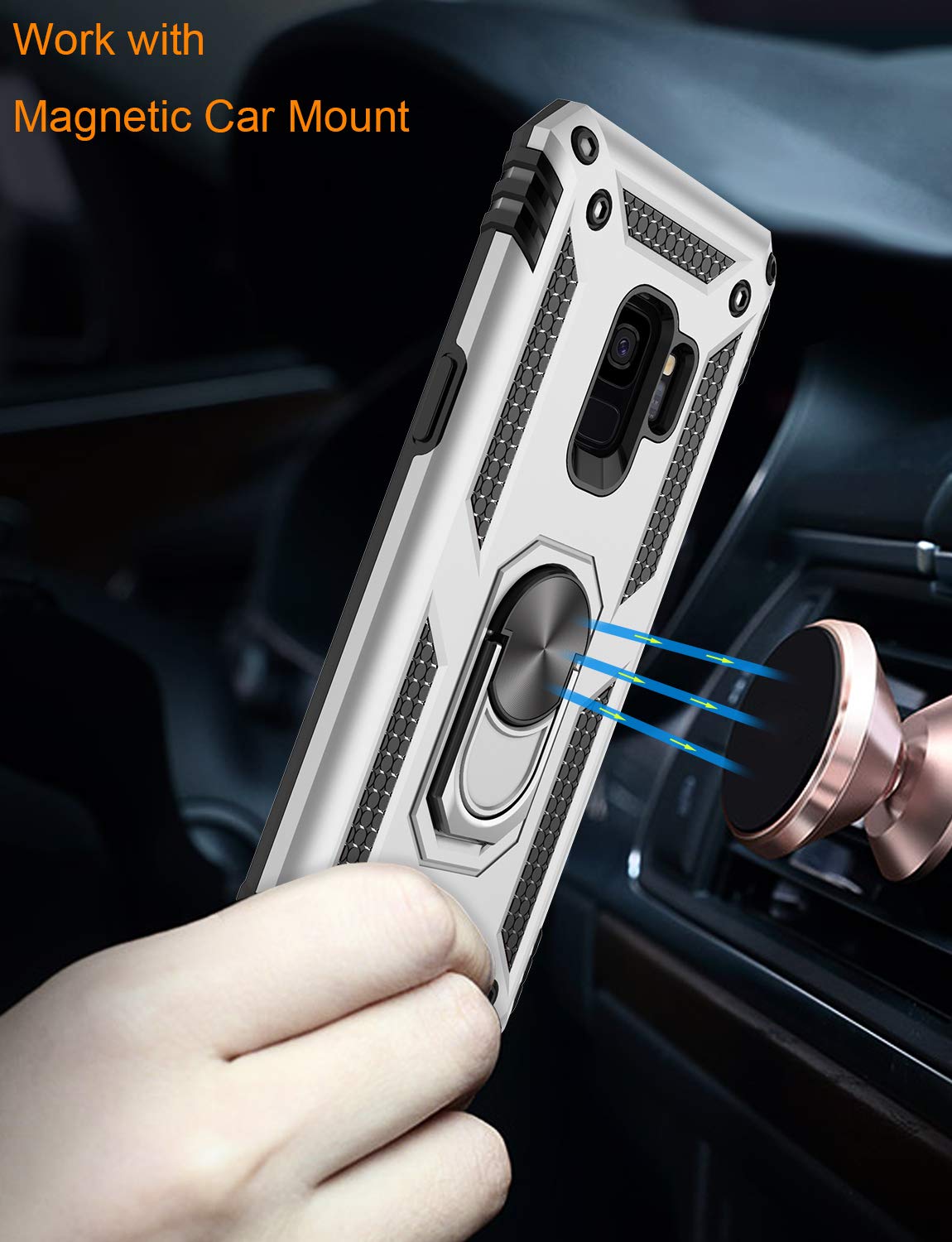 LUMARKE Galaxy S9 Case with Magnetic Ring Kickstand - 16ft Drop Tested, Military Grade Protection, Car Mount Compatible - Silver | Perfect for Outdoor Adventures, Work, and Daily Use