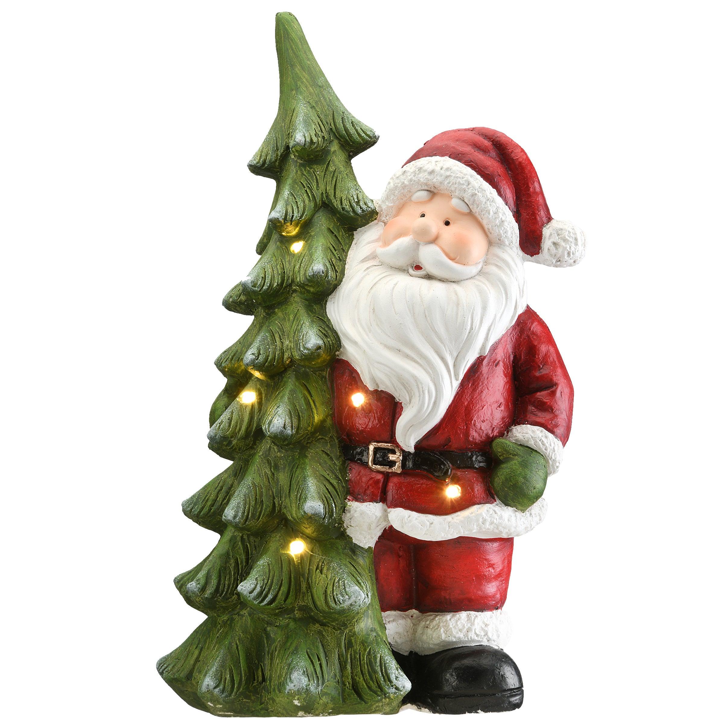 17 Inch Lighted Santa Claus with Christmas Tree Figurine - Holiday Home Decor for Christmas Tree, Fireplace Mantel, and Festive Indoor Decorations