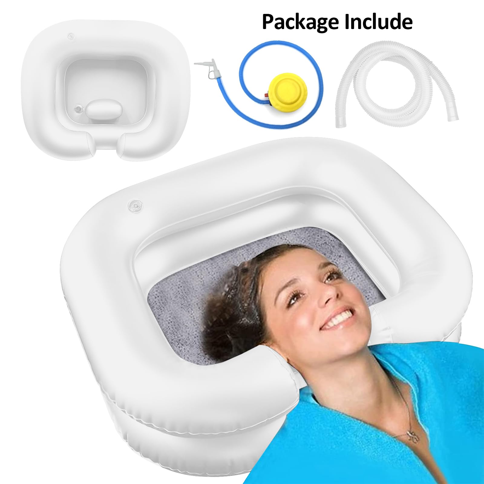 **Portable Inflatable Shampoo Basin for Bedridden, Disabled & Elderly - Hair Washing Bowl for Home Care, Dreadlocks & Injury Recovery - Lightweight & Comfortable (White) - Perfect for Home Nursing, Salon & Travel Use**