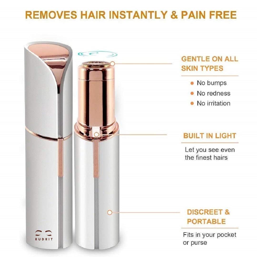 Rudrit Women's Facial Hair Remover - Electric Shaver for Upper Lip, Chin & Eyebrows | Painless Hair Removal Machine | Perfect for Travel & Daily Skincare Routine - White