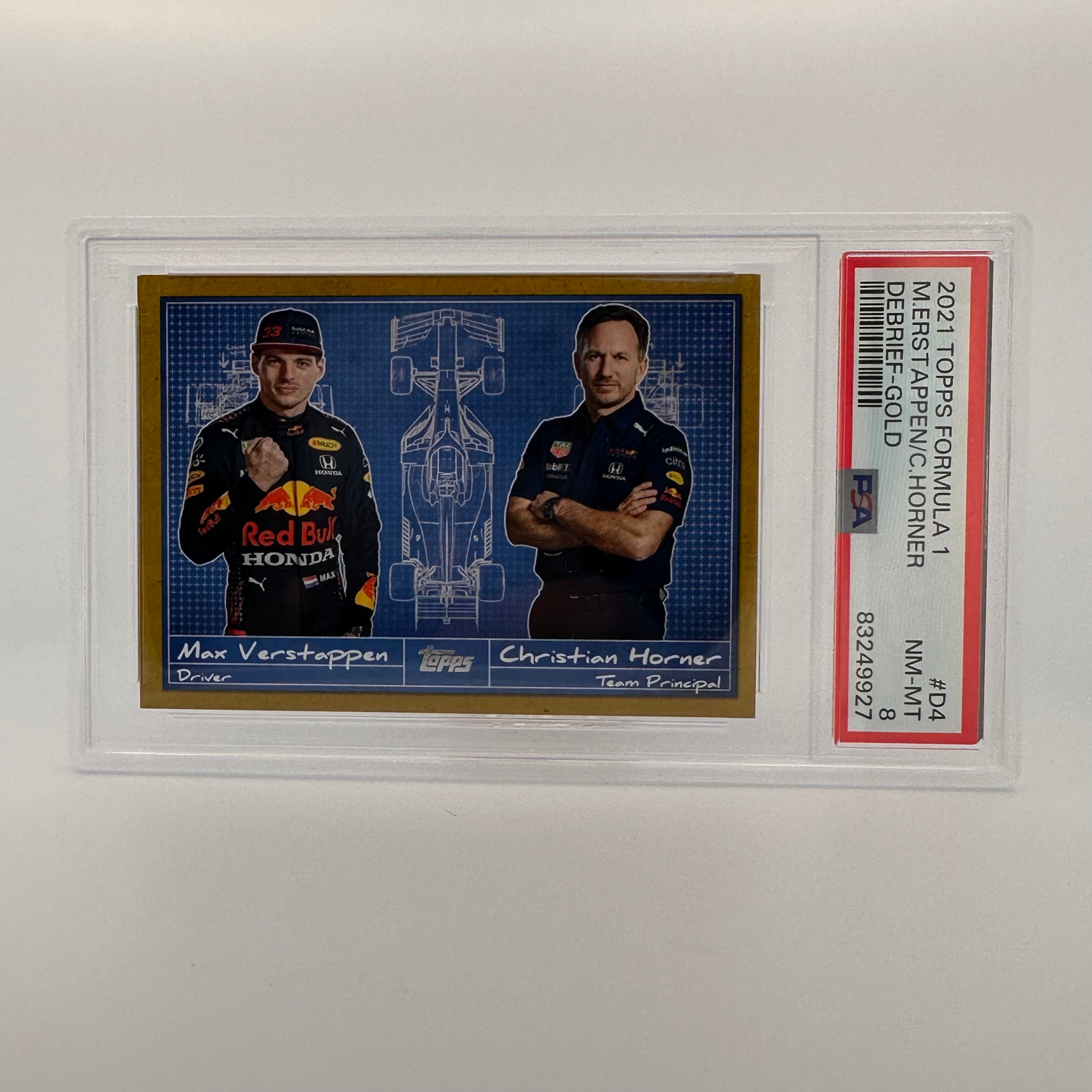 PSA 8 Graded 30/50 Max Verstappen & Christian Horner Debrief #D4 Gold - Perfect for F1 Collectors, Racing Memorabilia Displays, and Sports Card Investors