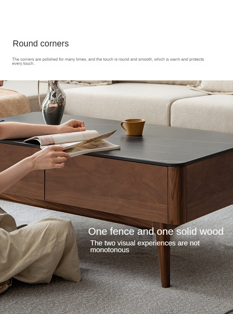 Solid Black Walnut Wood Coffee Table with Natural Slate Top - Perfect for Living Room, Lounge & Modern Home Decor