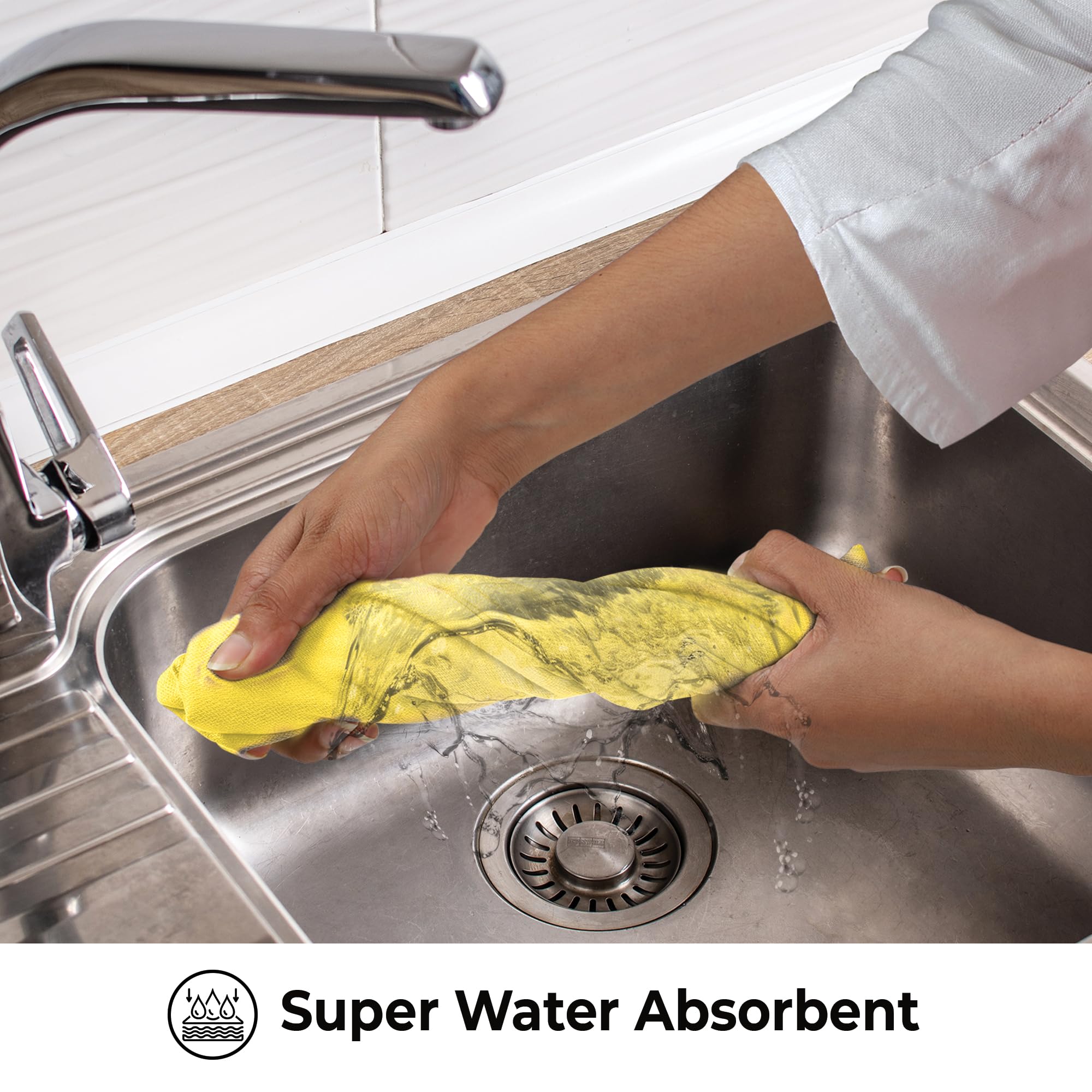 Premium 100% Cotton Kitchen Towels Set of 6 - Ultra Soft & Highly Absorbent 20x30 Inches Yellow Dish Towels for Cooking, Baking & Cleaning - Urban Villa Solid Kitchen Towels