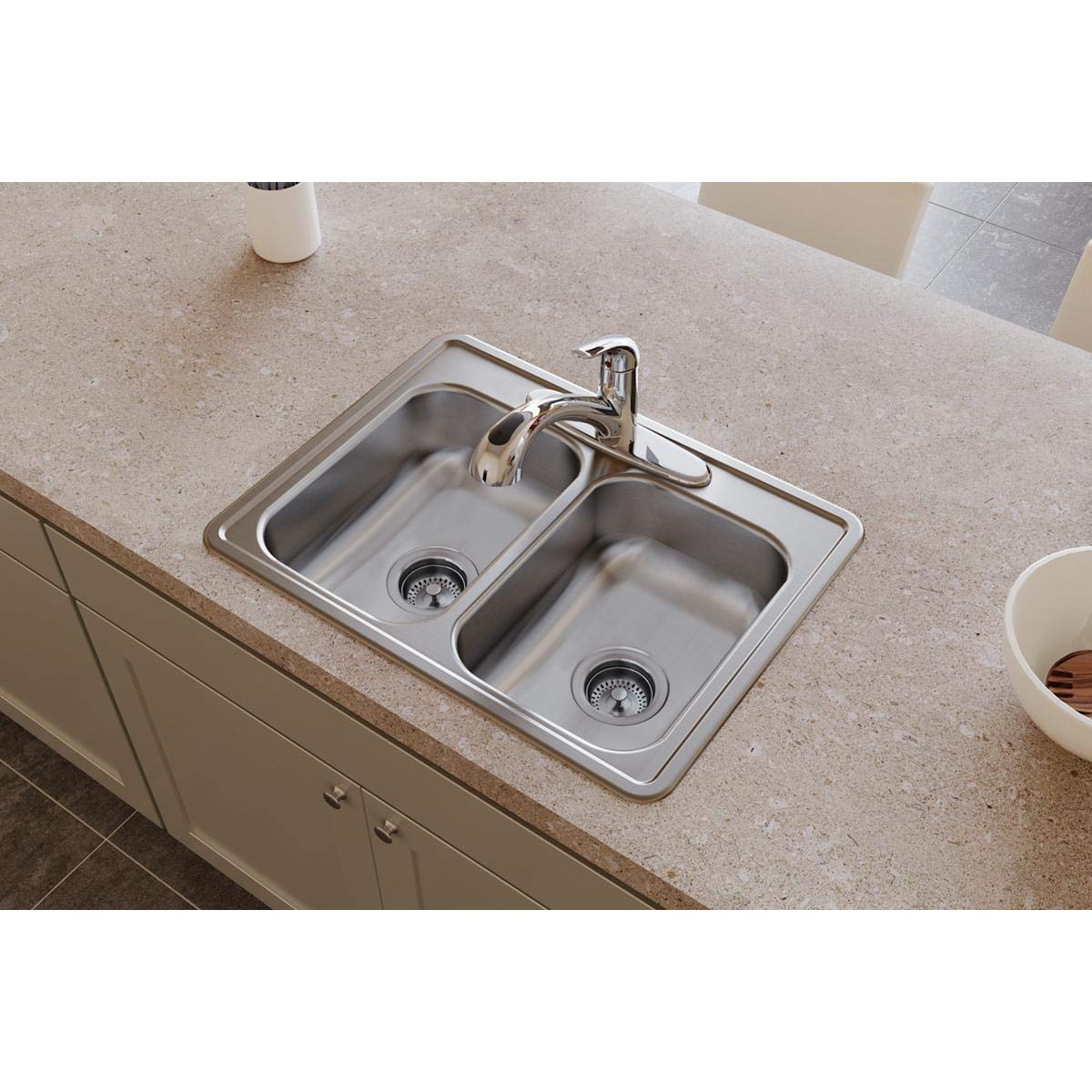 Elkay Dayton D225193 25x19x6.5 Inch Equal Double Bowl Top Mount Stainless Steel Kitchen Sink - Perfect for Modern Homes & Restaurant Prep Areas