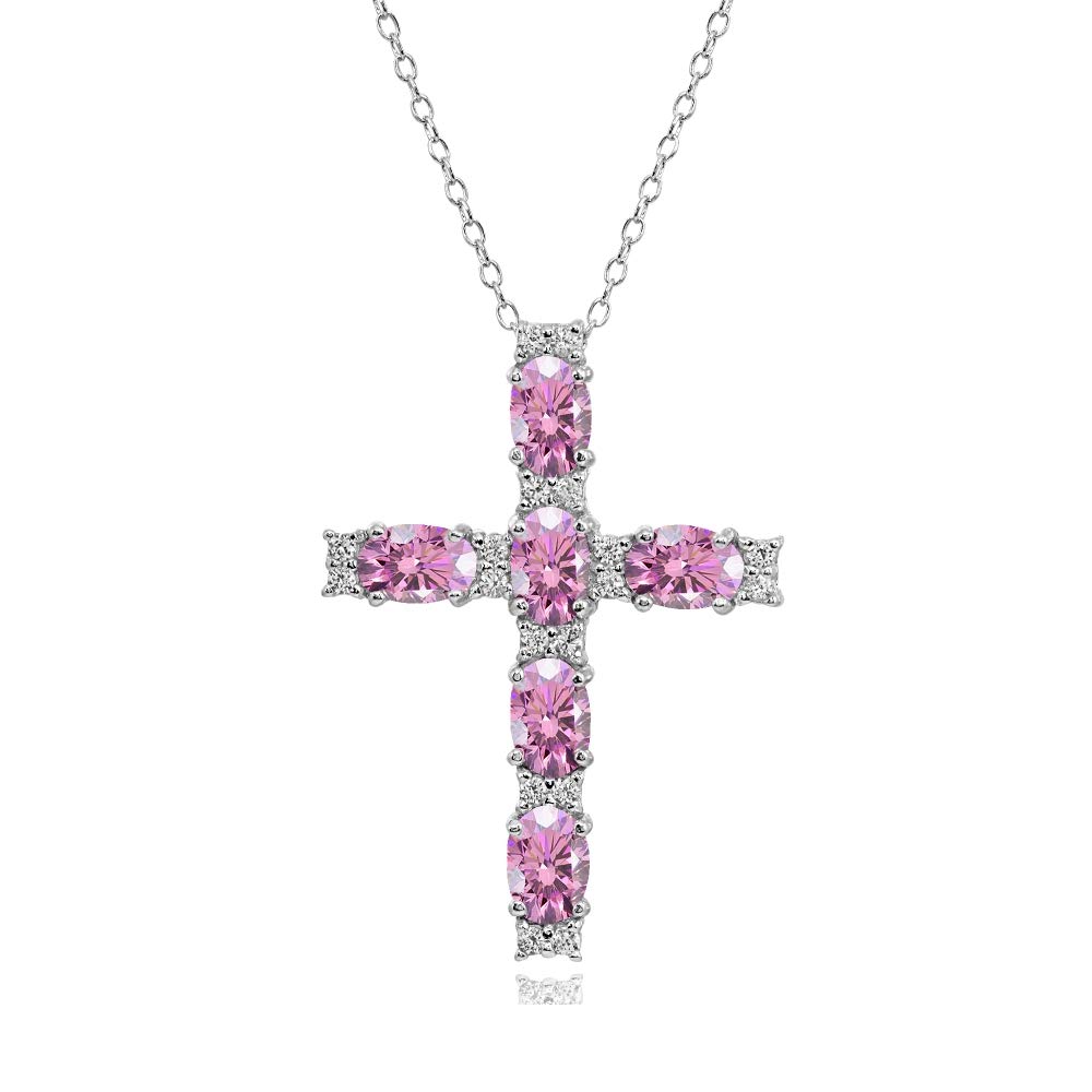 Elegant Sterling Silver Oval-Cut Cross Pendant Necklace with European Crystals - Religious Jewelry for Women & Men - Perfect for Church, Weddings & Daily Wear