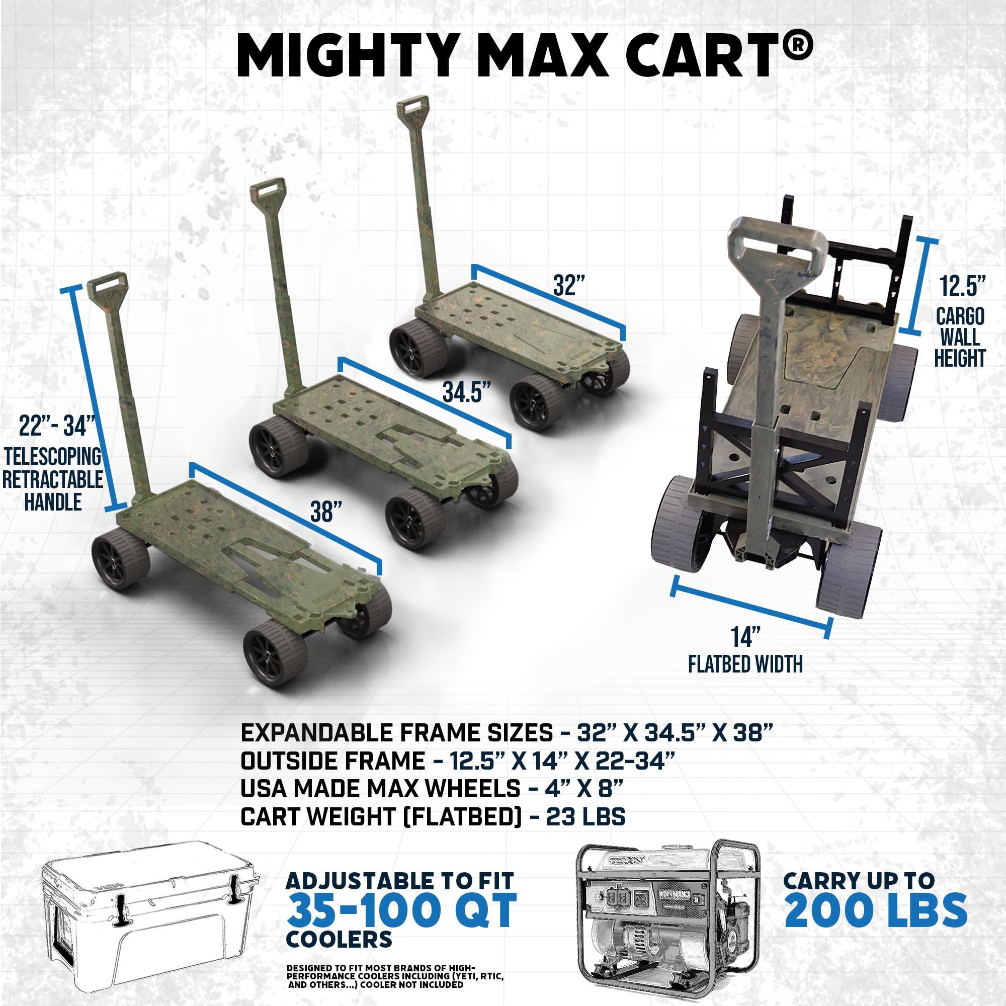 Mighty Max Collapsible Outdoor Utility Wagon - 250lb Capacity All-Terrain Cart with Cooler Wheels & Rod Holders for Fishing, Camping, Gardening & Yard Work | Heavy Duty Camo Folding Wagon for Beach, Tailgating & Outdoor Adventures