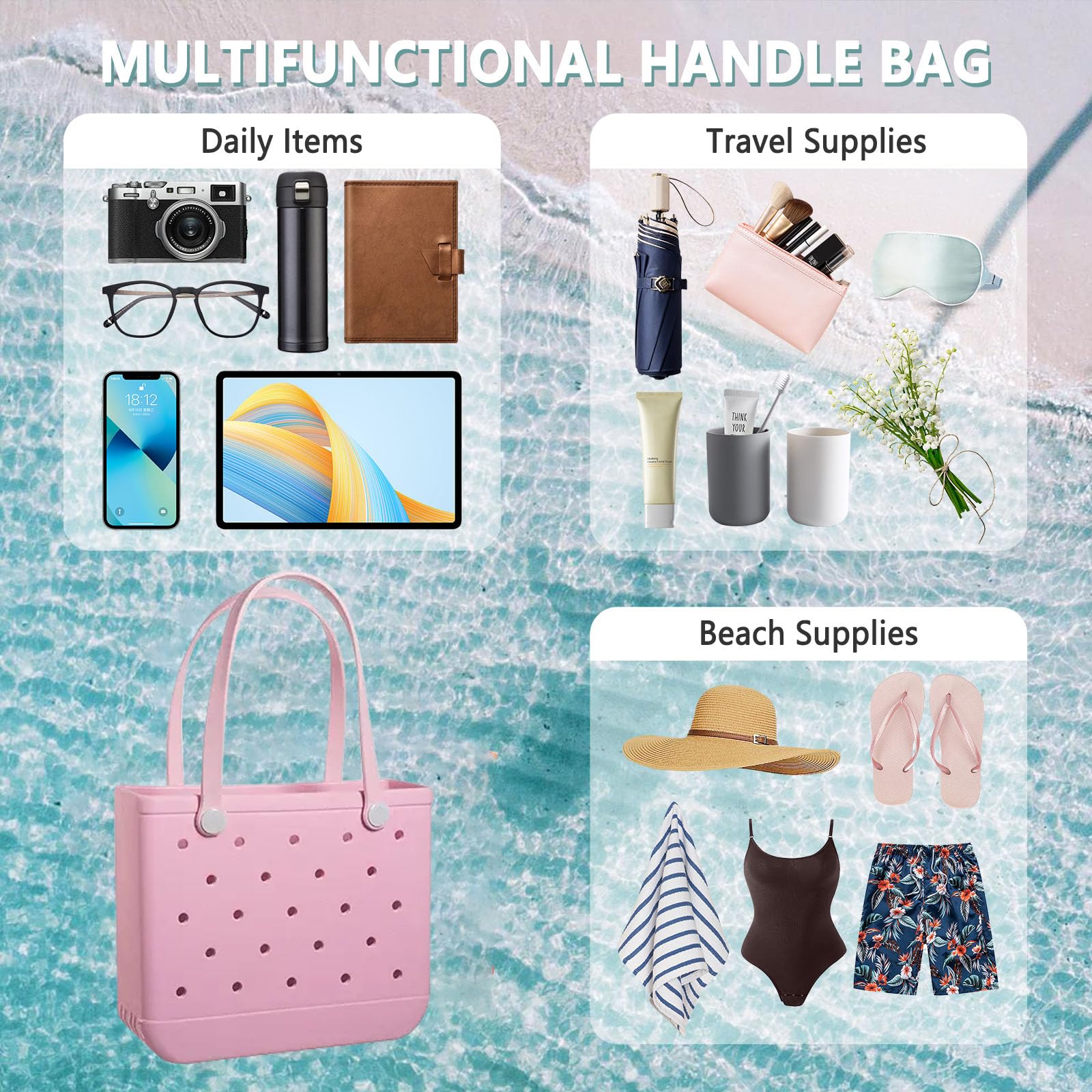 Waterproof Small Rubber Beach Tote Bag for Women - Pool, Travel, Sports