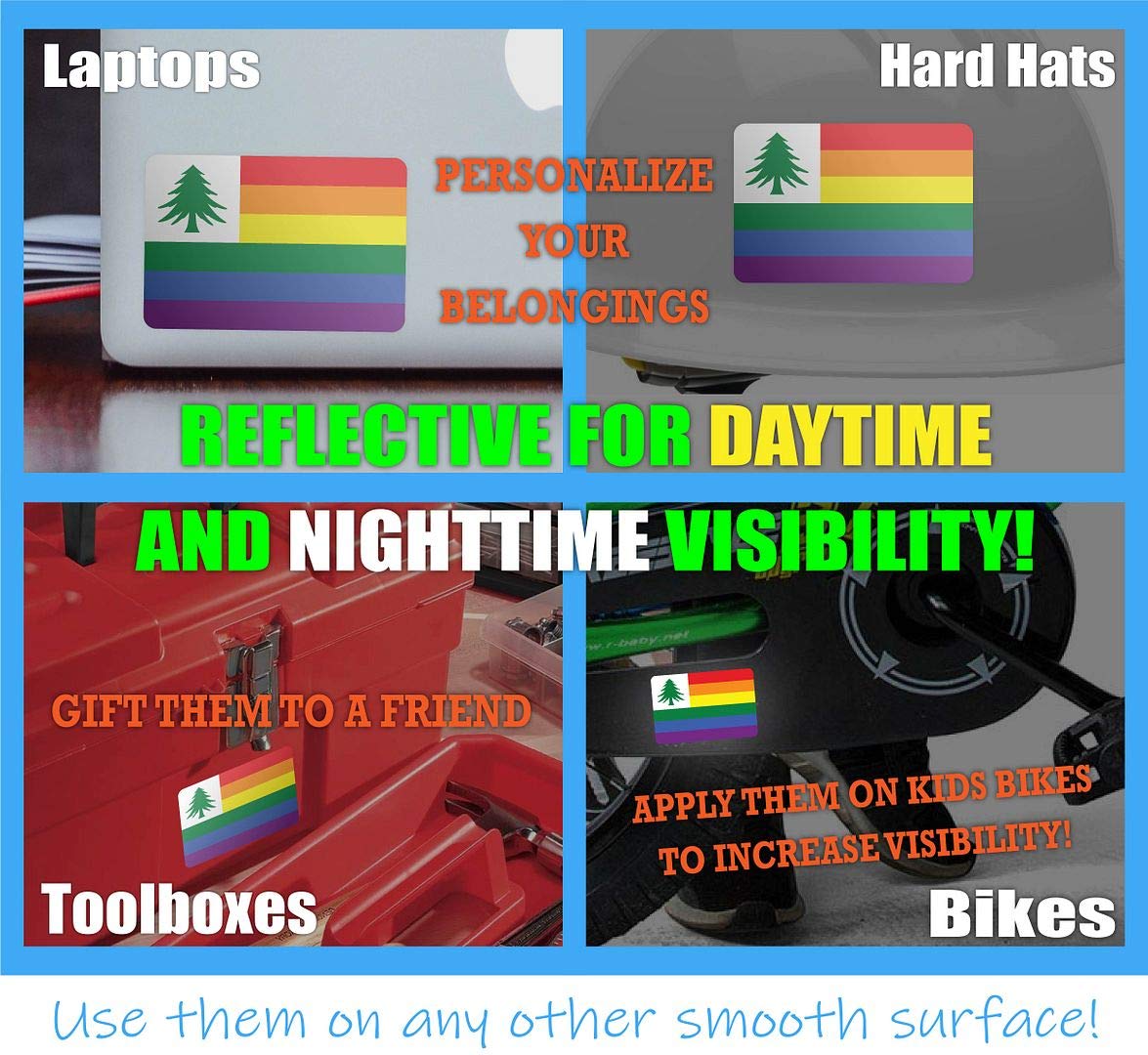 3M Reflective NE Pride Flag Stickers - Safety Decals for Hard Hats, Bikes, Laptops