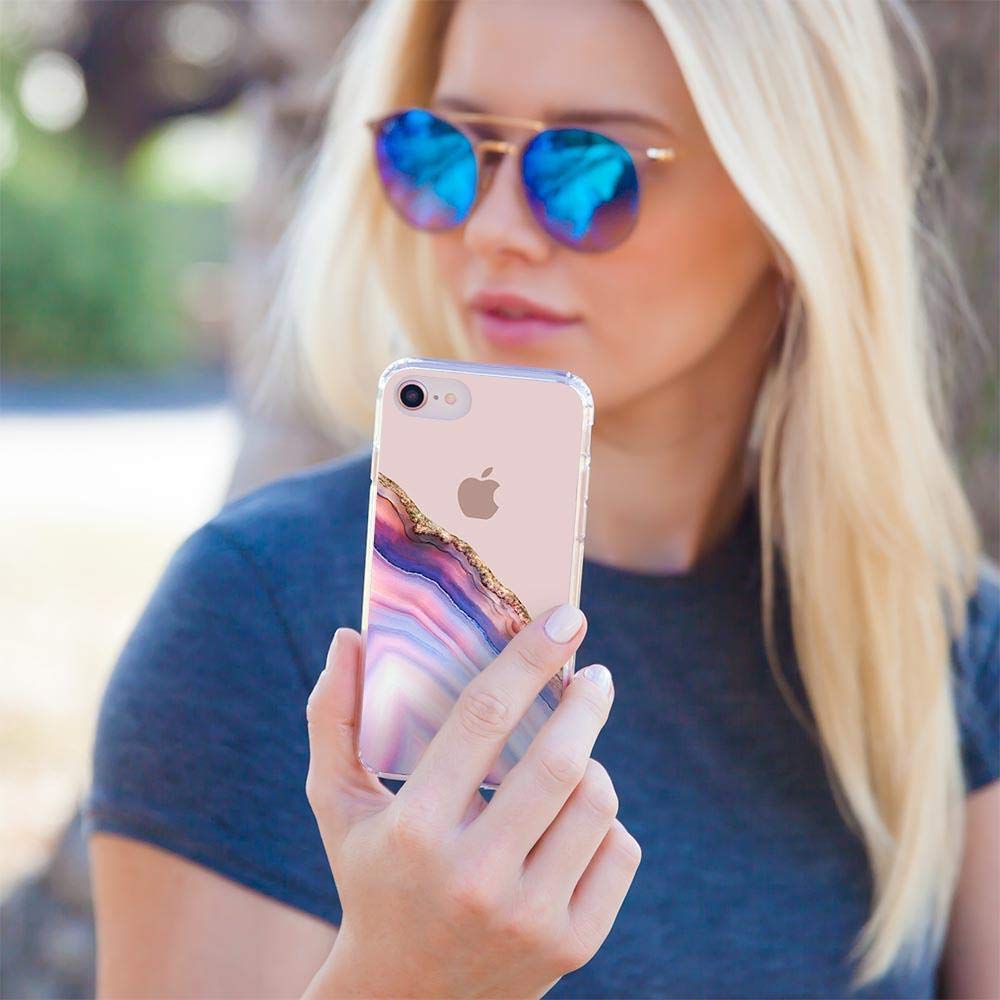 Casery Pink & Blue Agate Protective Phone Case for iPhone 11 Pro Max - Slim Shockproof Cover with Marble Design - Perfect for Everyday Use, Travel & Gifts