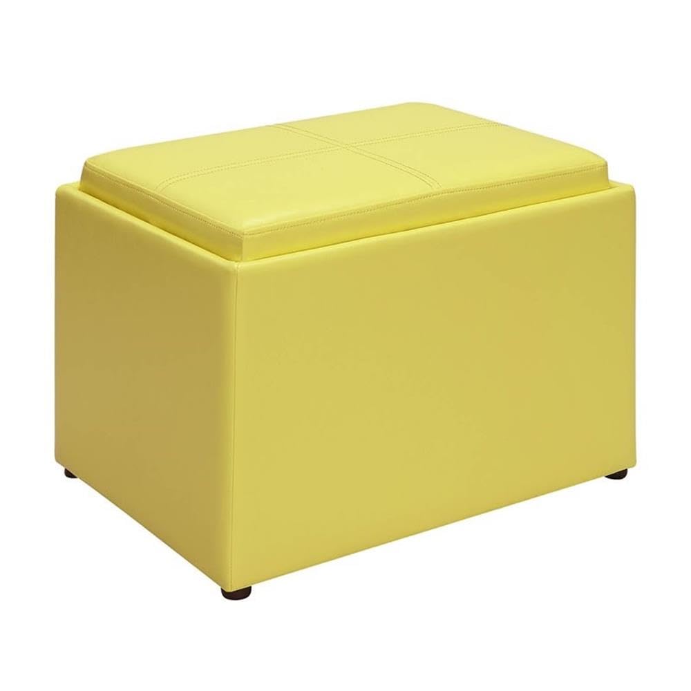 Pemberly Row Yellow Faux Leather Storage Ottoman - Accent Footrest with Hidden Storage Compartment | Perfect for Living Room, Bedroom & Home Decor