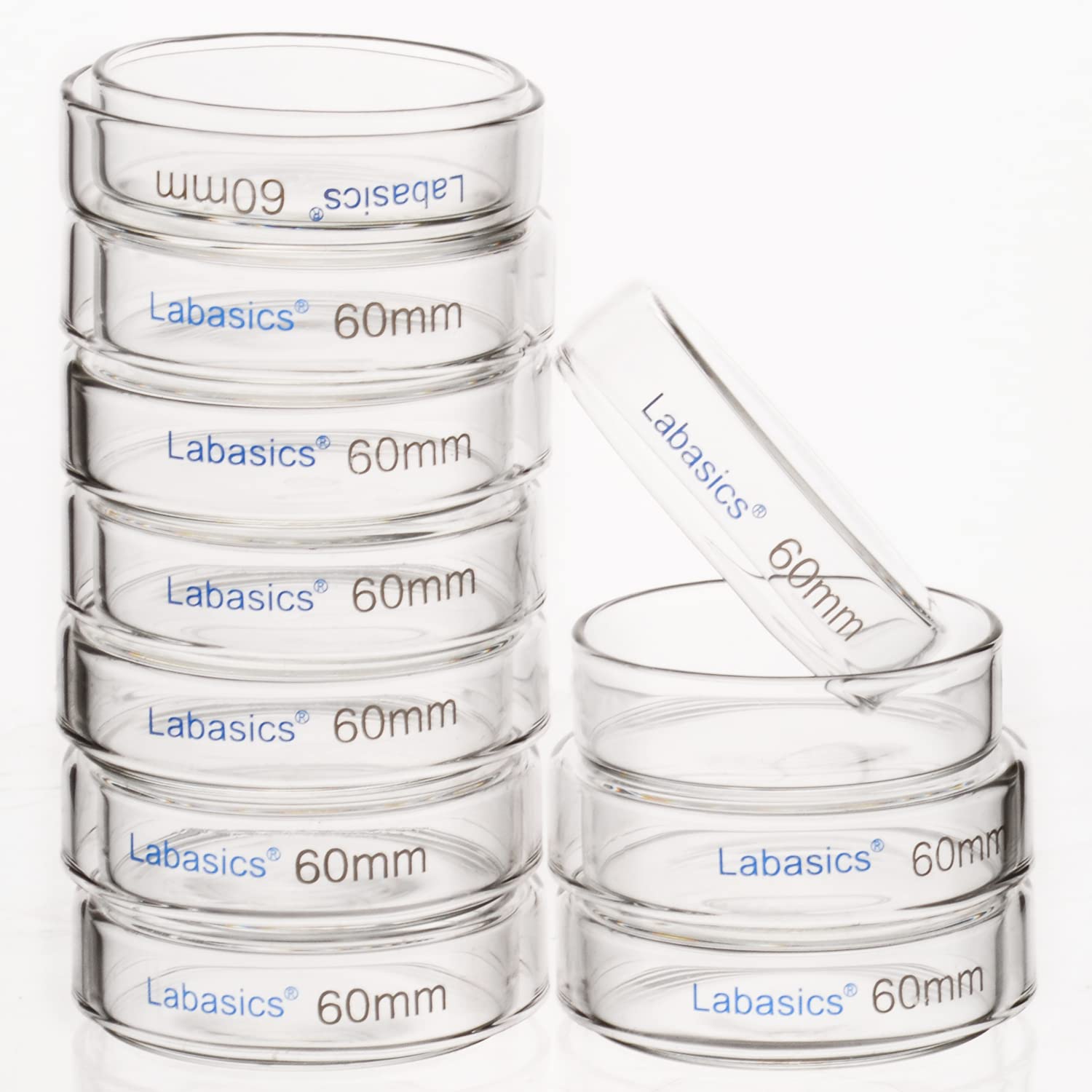 Labasics 10-Pack 60x15mm Autoclavable Borosilicate Glass Petri Dishes with Clear Lid - Laboratory-Grade Cell Culture Dishes for Microbiology, Biology Experiments & Scientific Research