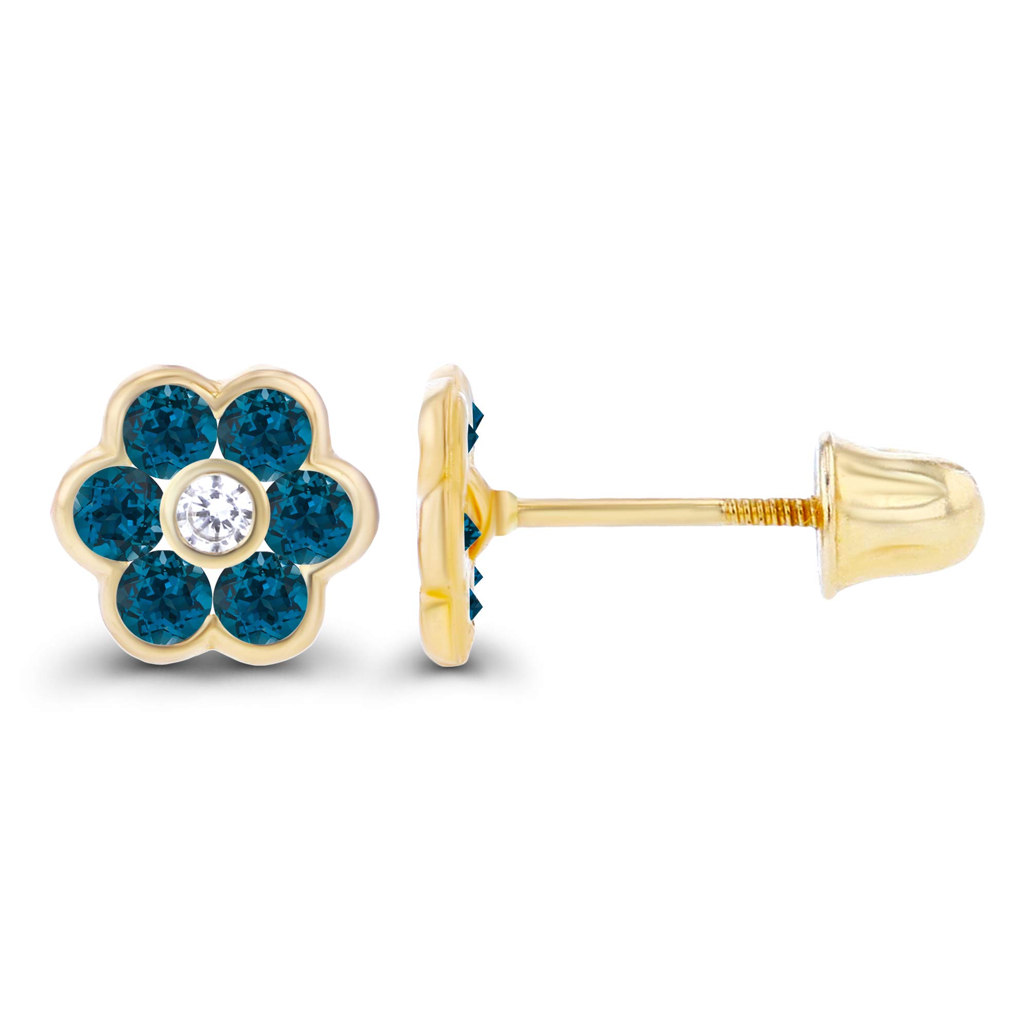 14K Solid Gold 6mm Natural Birthstone Screwback Stud Earrings for Women | 1.75mm Birthstone & 1.25mm White Sapphire Halo | Perfect for Everyday Wear, Gift Giving & Special Occasions