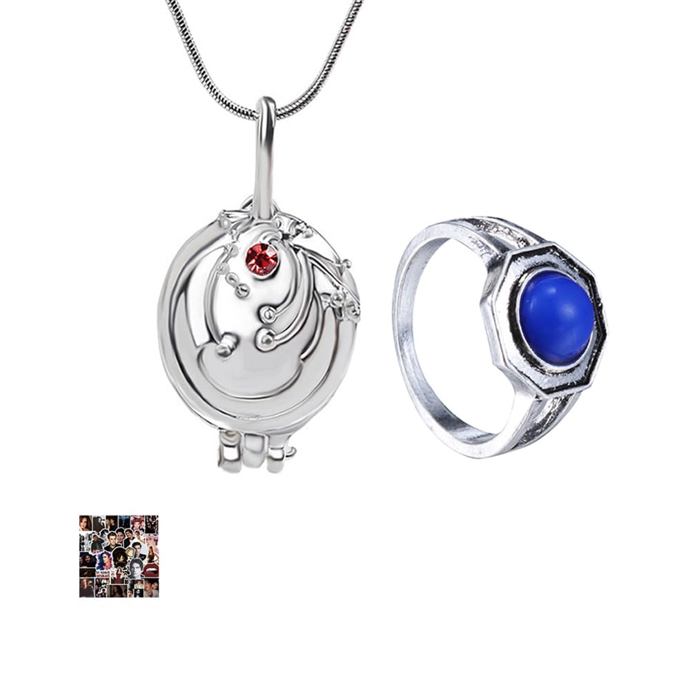 Vampire Diaries Elena Gilbert Vervain Locket Necklace & Klaus Mikaelson Ring Set - 12pc Cosplay Jewelry Collection for TVD Fans | Perfect for Halloween Costumes, Themed Parties and Gift Giving