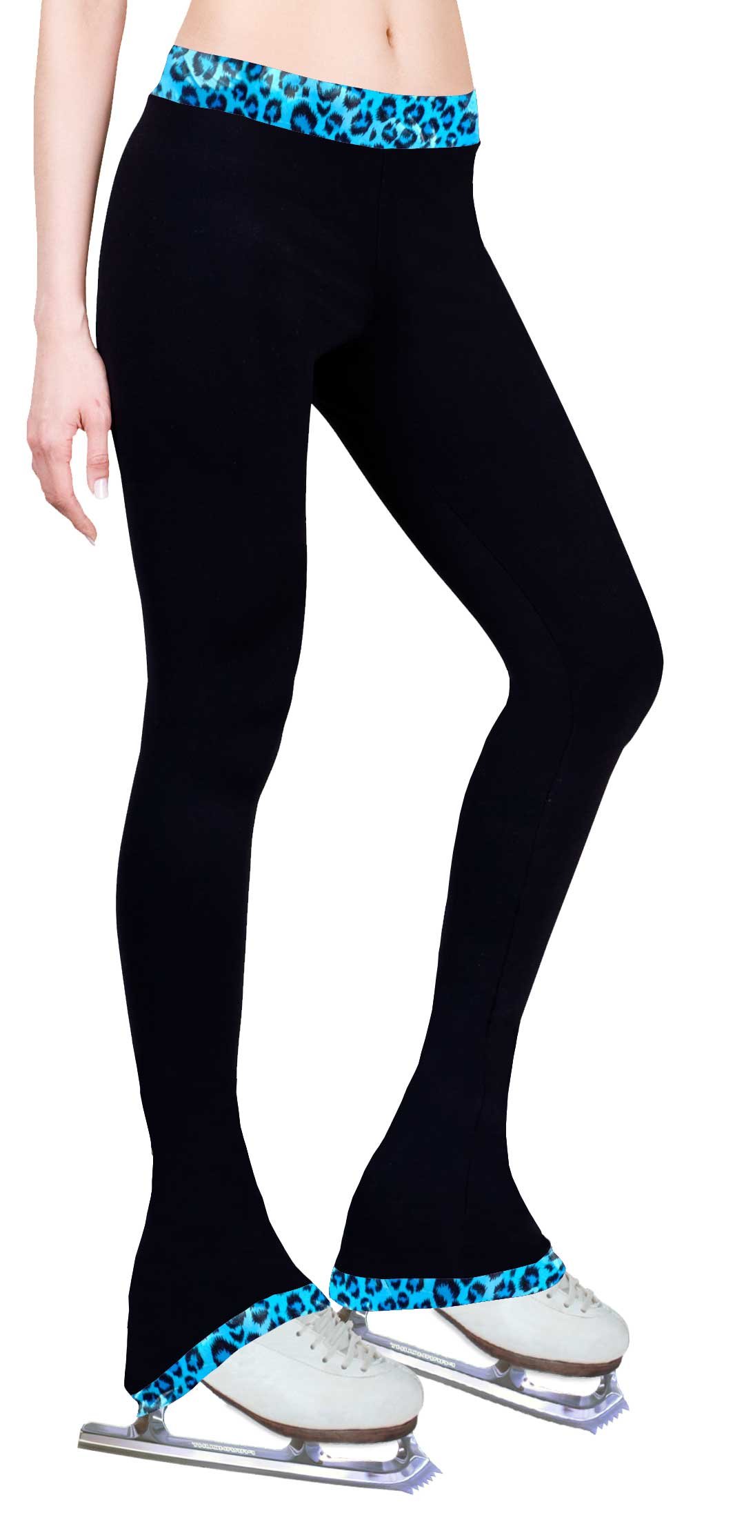 Women's Figure Skating Practice Pants - Leopard Print & Turquoise Color - Perfect for Ice Skating Training, Performances & Winter Sports
