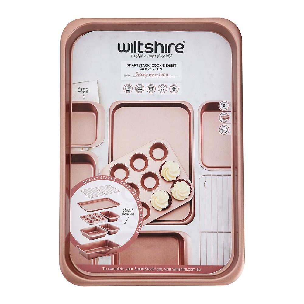 Rose Gold Smart Stack Cookie Sheet Set - Nonstick Baking Pans for Cookies, Cakes & Pastries - Perfect for Home Baking, Parties & Gifts