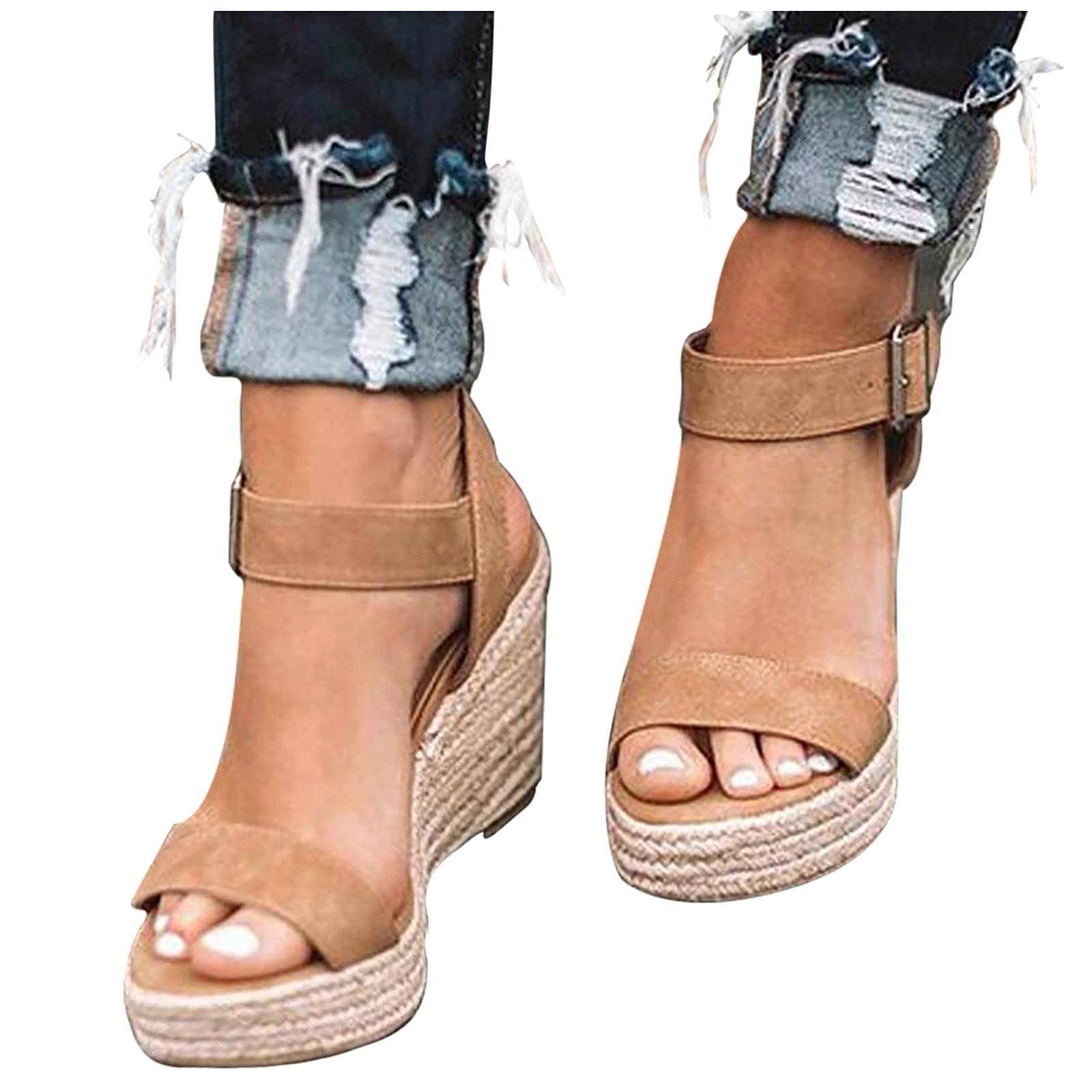 Fudule Women's Wedge Sandals - High Heel Printed Summer Platform Shoes with Ankle Strap | Comfortable Casual & Party Shoes for Women | Perfect for Beach, Vacation and Evening Outings