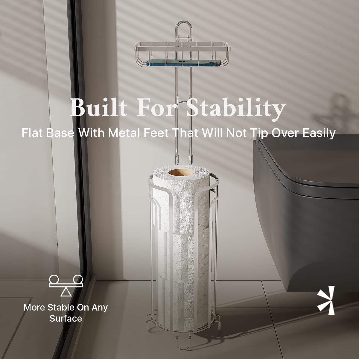 Eviva Chrome Phone Shelf & Toilet Paper Holder - Bathroom Organizer for Smartphones, Tissues & Essentials | Perfect for Home, Office & RV Use
