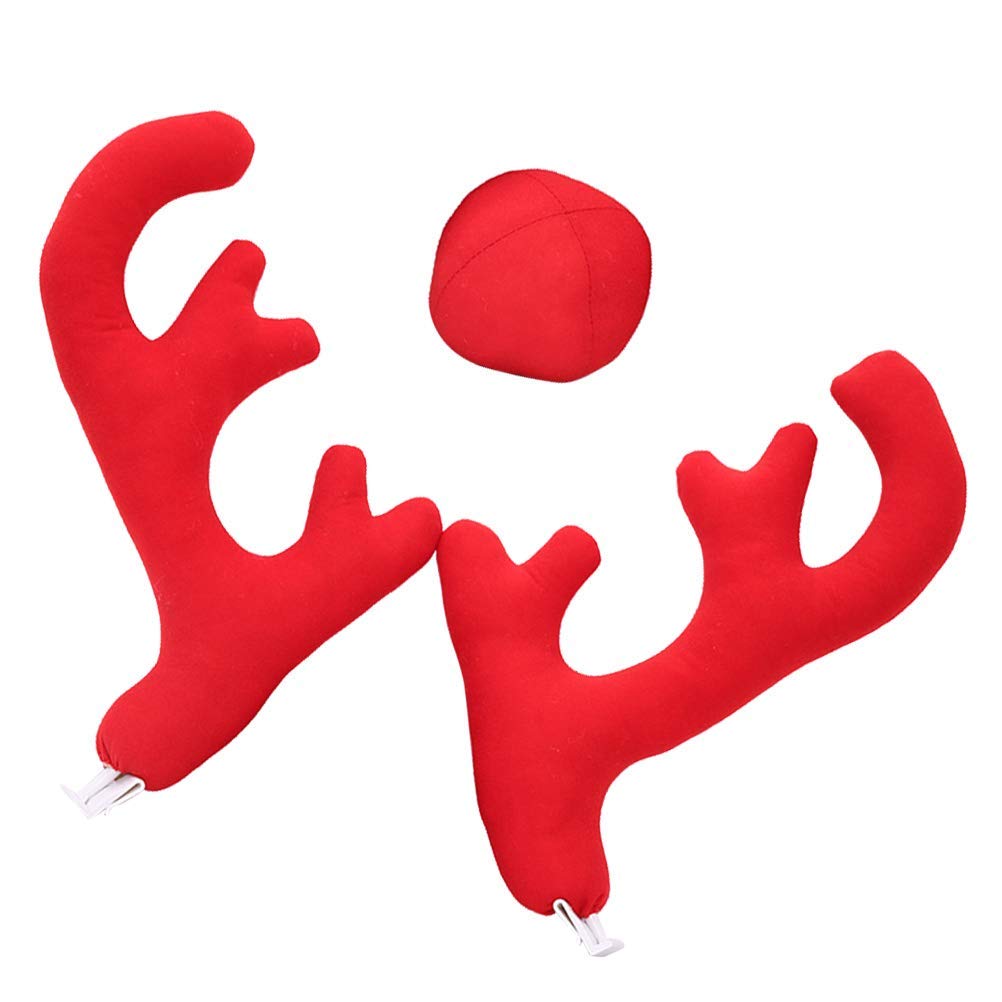 3pcs Red Christmas Car Antlers with Nose - Festive Vehicle Decor Kit for Sedan, SUV, Truck - Perfect for Holiday Parades, Christmas Parties & Neighborhood Decorations