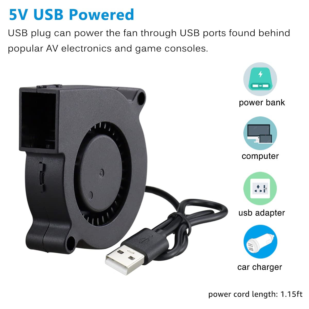GDSTIME 50mm USB Cooling Fan - 5V DC Brushless Blower Fan (50x15mm) for PC, Laptop, Electronics, Gaming Console & Home Office Use