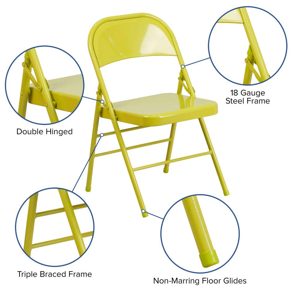 Flash Furniture 2-Pack HERCULES COLORBURST Series Metal Folding Chairs - Twisted Citron, Triple Braced & Double Hinged for Stability - Perfect for Events, Parties, Weddings and Outdoor Gatherings