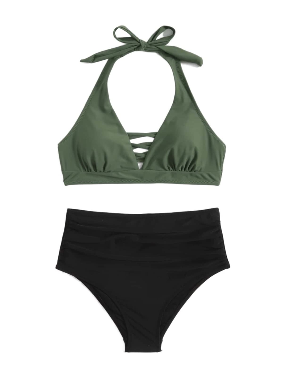 TINMIIR Women's Color Block Halter High Waisted Bikini Set - Sexy Two Piece Swimsuit for Beach, Pool & Summer Vacation