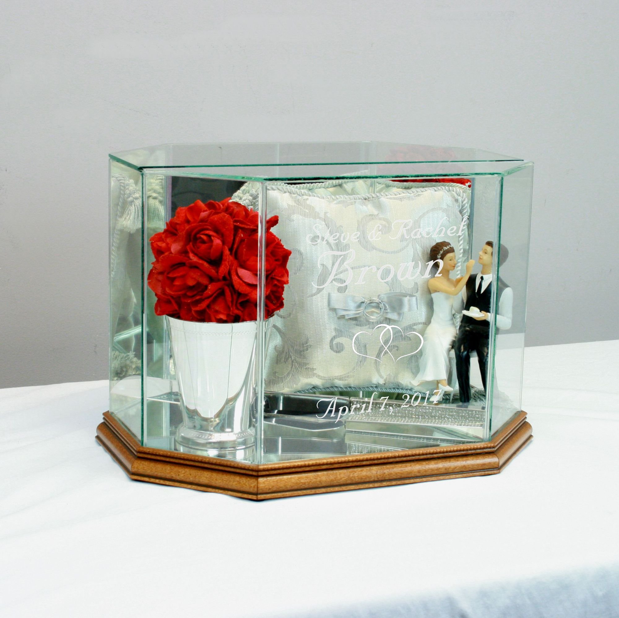 Personalized Glass Octagon Wedding Card Box - Elegant Walnut Keepsake for Wedding, Bridal Shower & Anniversary Celebrations - Perfect for Gift Cards & Wishes