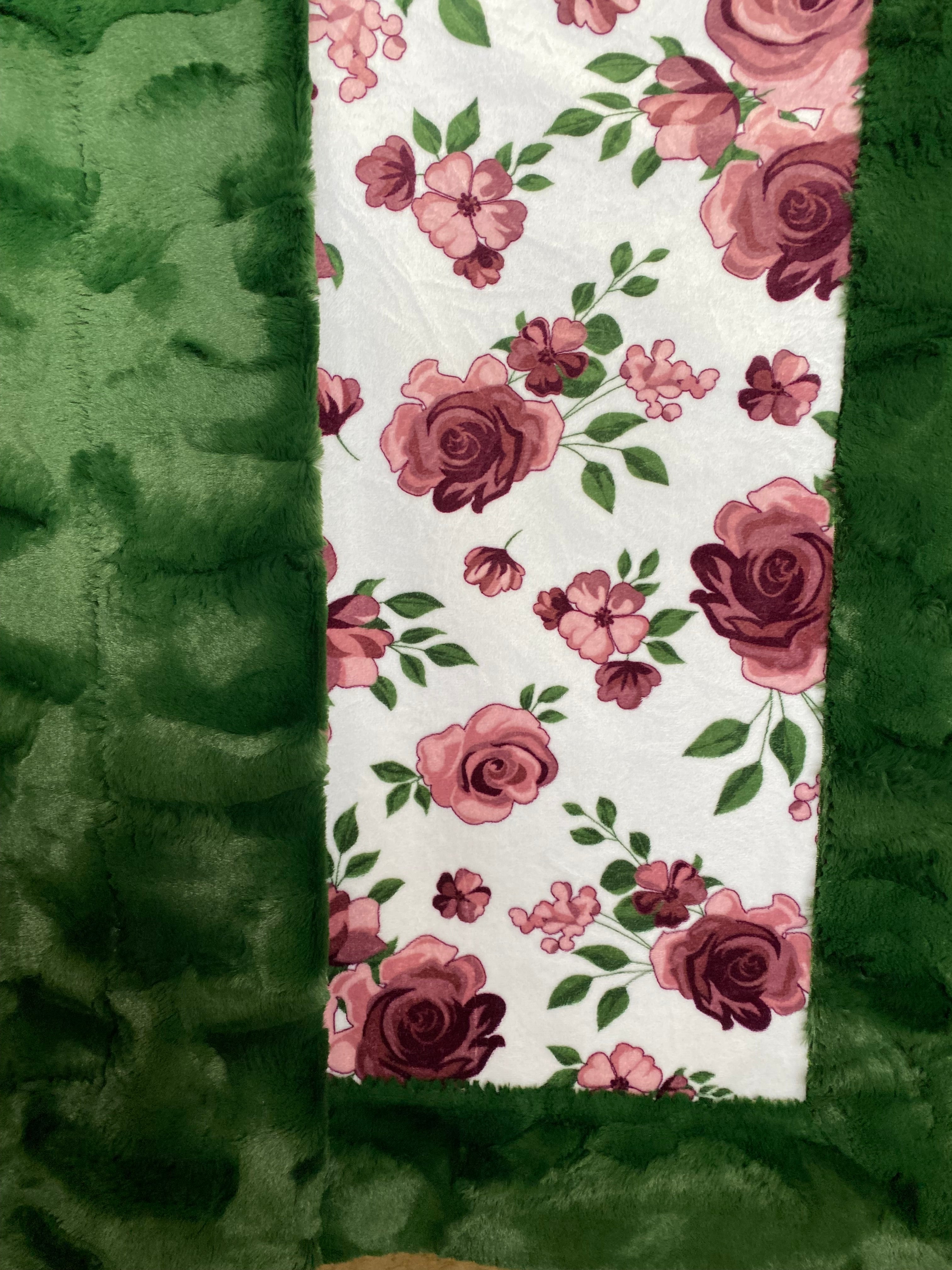 Premium Rose Bouquet Plum Wine Print Evergreen Luxe Minky Blanket - Large 54x67 Inches Soft Throw for Cozy Home Decor, Bedroom, Couch & Gift