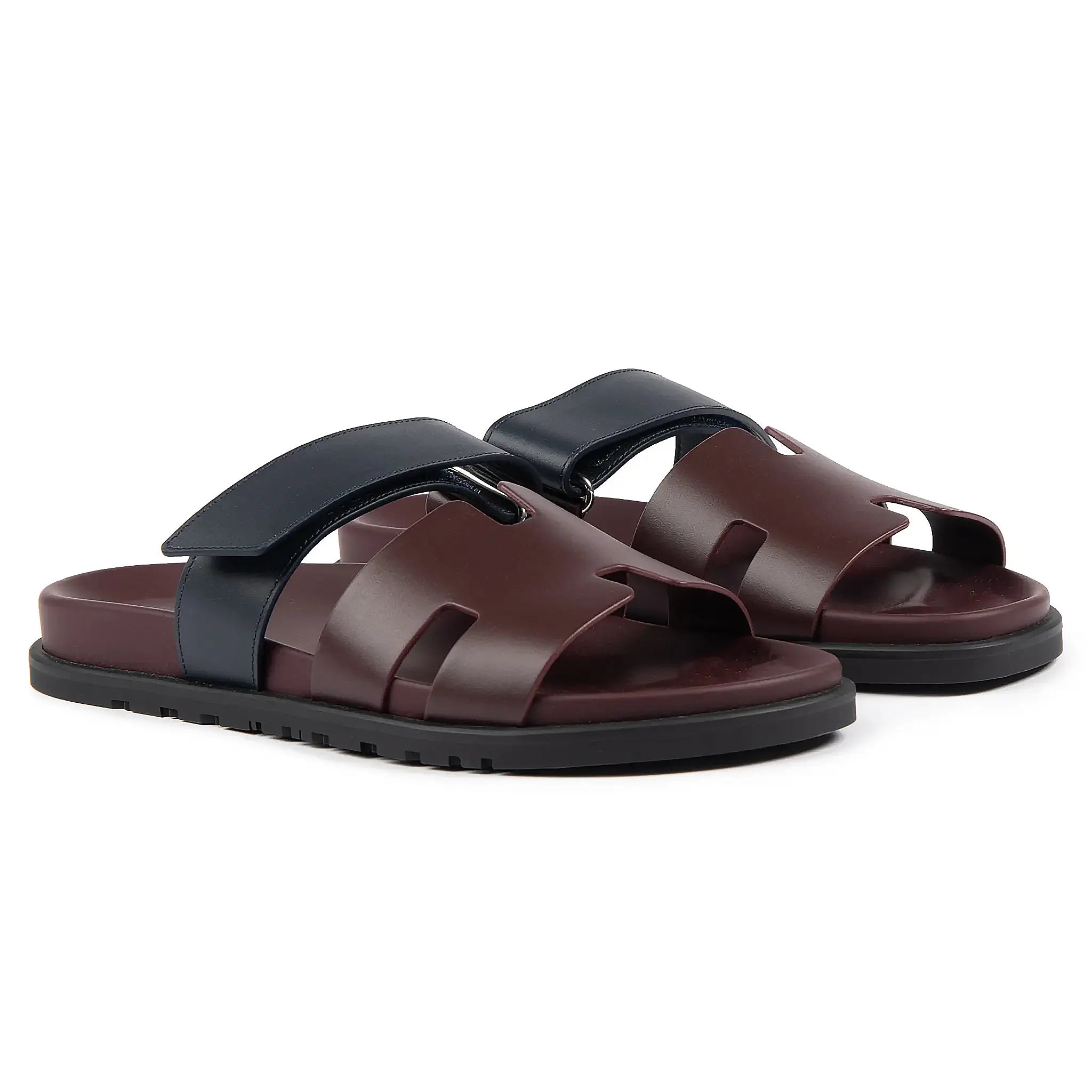 Hermès Paris Chypre Sandals - Genuine Calfskin Leather Burgundy Women's Luxury Slides | Perfect for Summer Vacations, Beach Getaways & High-End Fashion Outfits