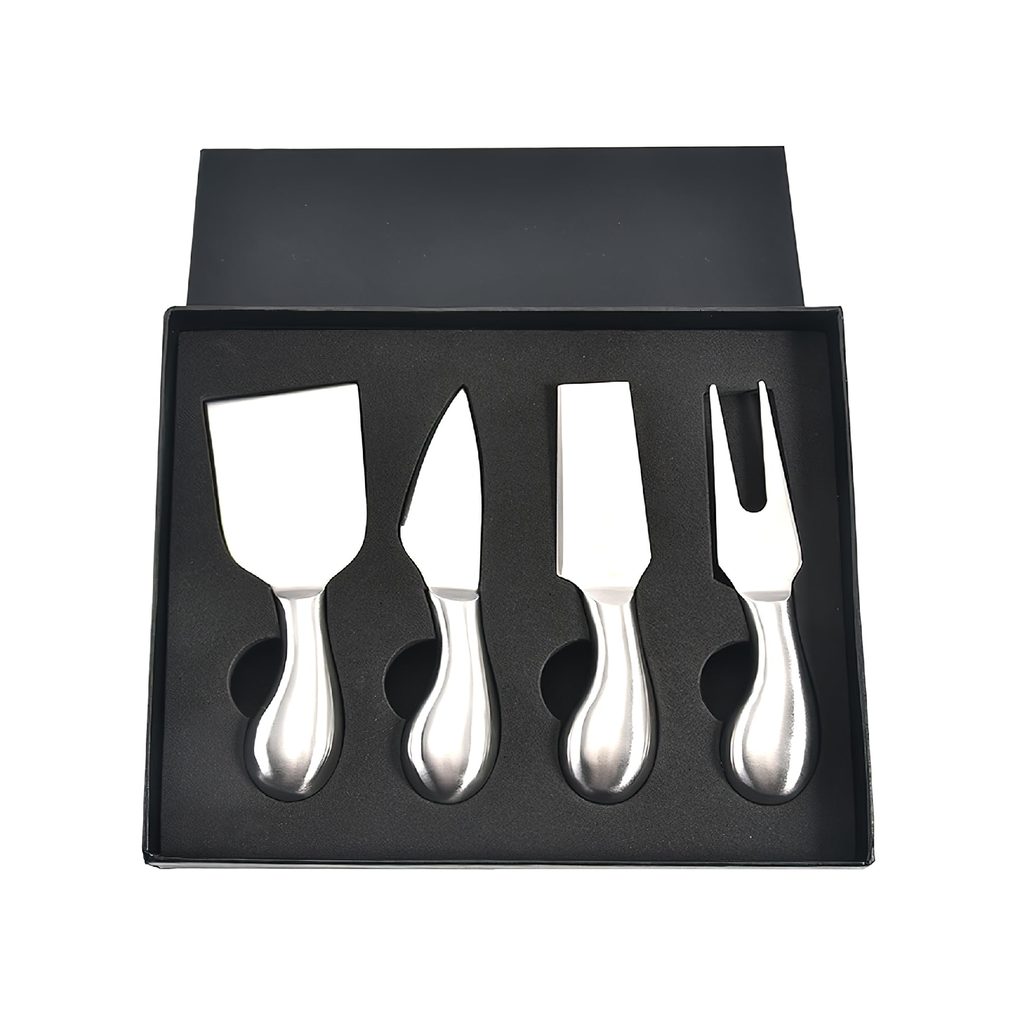 Premium 4-Piece Stainless Steel Cheese Knife Set with Cheese Fork - 5.3 Inch Charcuterie Board Accessories for Entertaining, Housewarming Gifts & Cheese Platter Presentation (Ideal for Dinner Parties, Wine Tasting & Gourmet Cheese Serving)