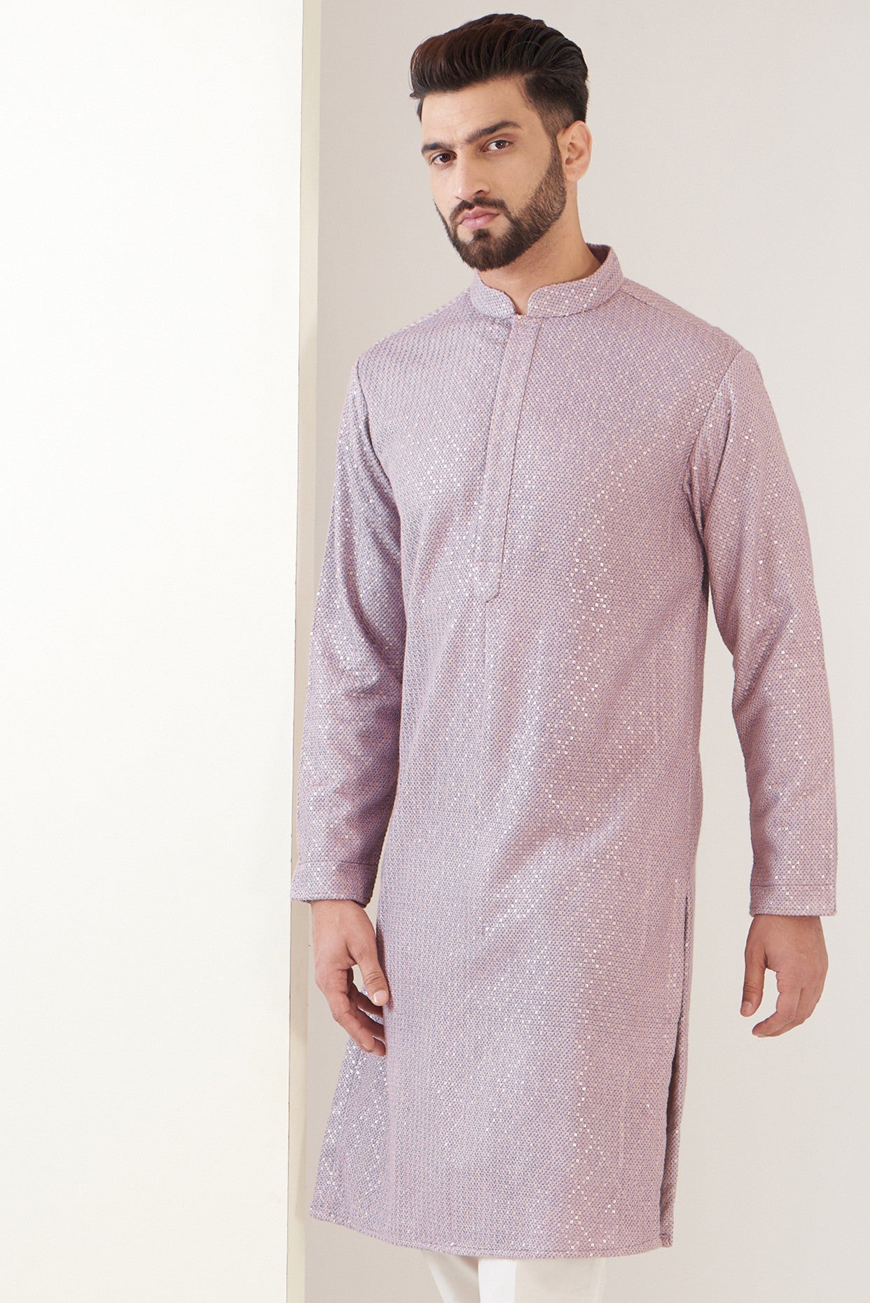 Lilac Embroidered Kurta for Women - Elegant Indian Traditional Dress for Festivals, Weddings & Special Occasions