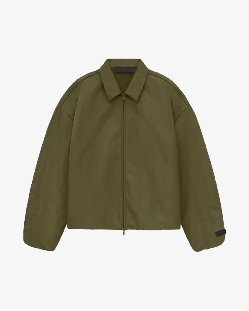 FOG ESSENTIALS FW24 Textured Nylon Trucker Jacket - Military Green | Water-Resistant Lightweight Outerwear for Urban Streetwear & Casual Winter Fashion