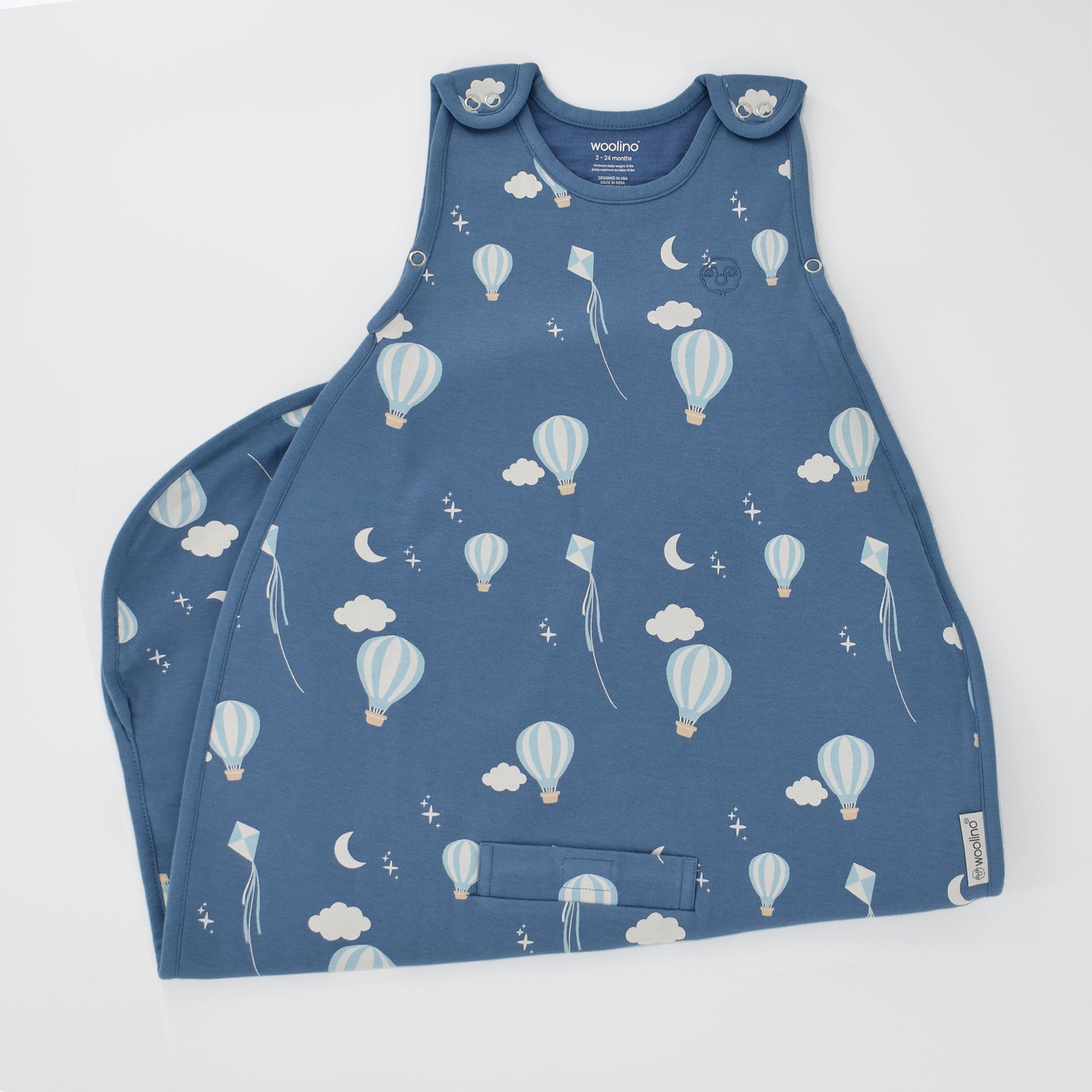 4 Season Baby Sleep Sack - Merino Wool & Organic Cotton for 2 Months to 2 Years - Hot Air Balloon Design - Perfect for Nursery, Daycare & Travel