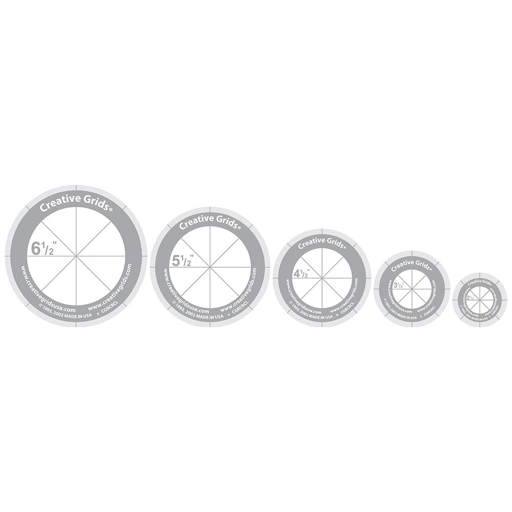 Creative Grids Quilt Ruler Circles (5 Discs with Non-Slip Grips) - CGRCRCL - Perfect for Precise Circle Cutting in Quilting, Sewing & DIY Fabric Projects