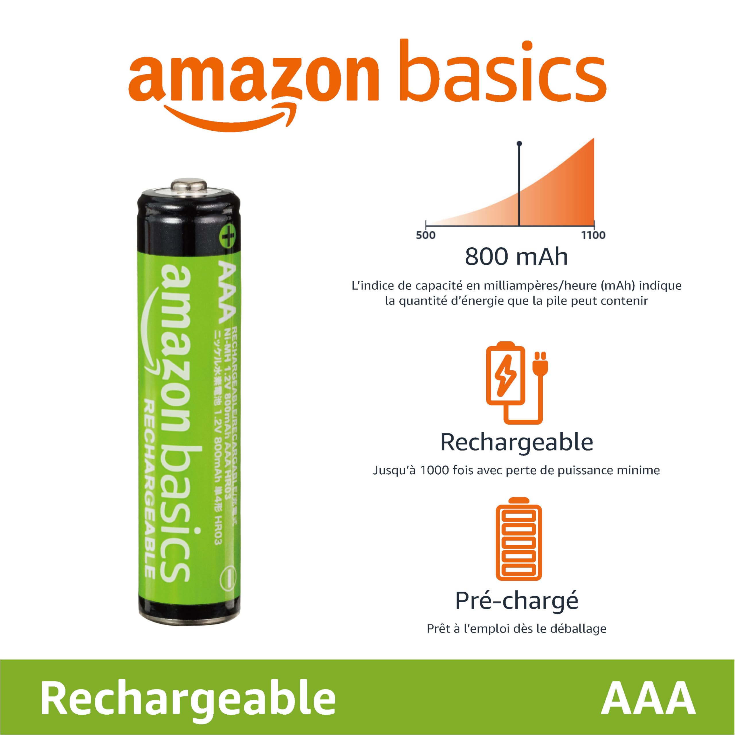 Amazon Basics AAA Rechargeable NiMH Batteries - 16 Pack, 800mAh, Pre-Charged - Perfect for Digital Cameras, Wireless Keyboards, and Remote Controls