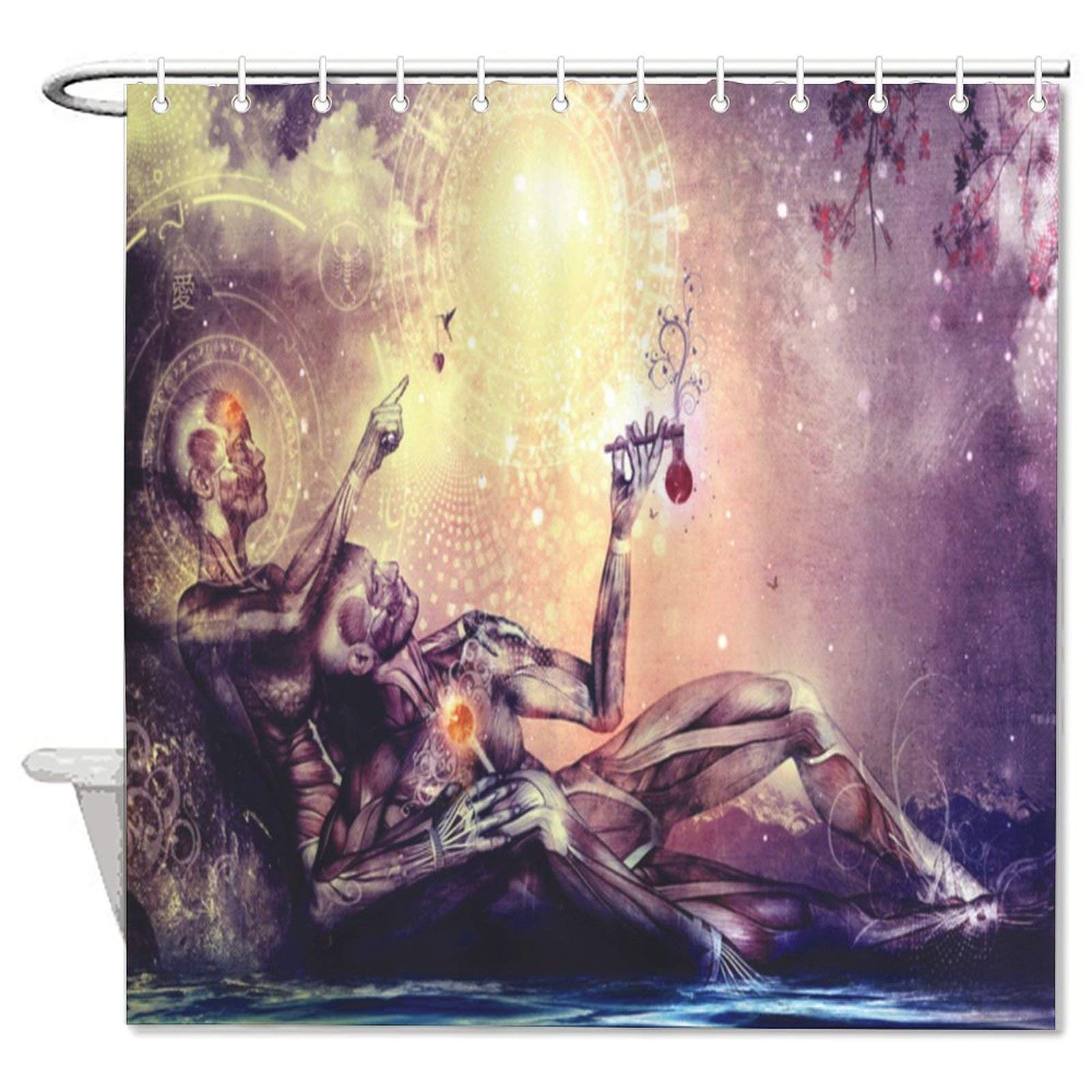 VinMea Alex Grey Trippy Waterproof Polyester Bath Curtain with Hooks - 72x72 Inch Hippie Psychedelic Shower Curtain for Bathroom Decor - Perfect for Boho, Festival & Psychedelic Themed Bathrooms
