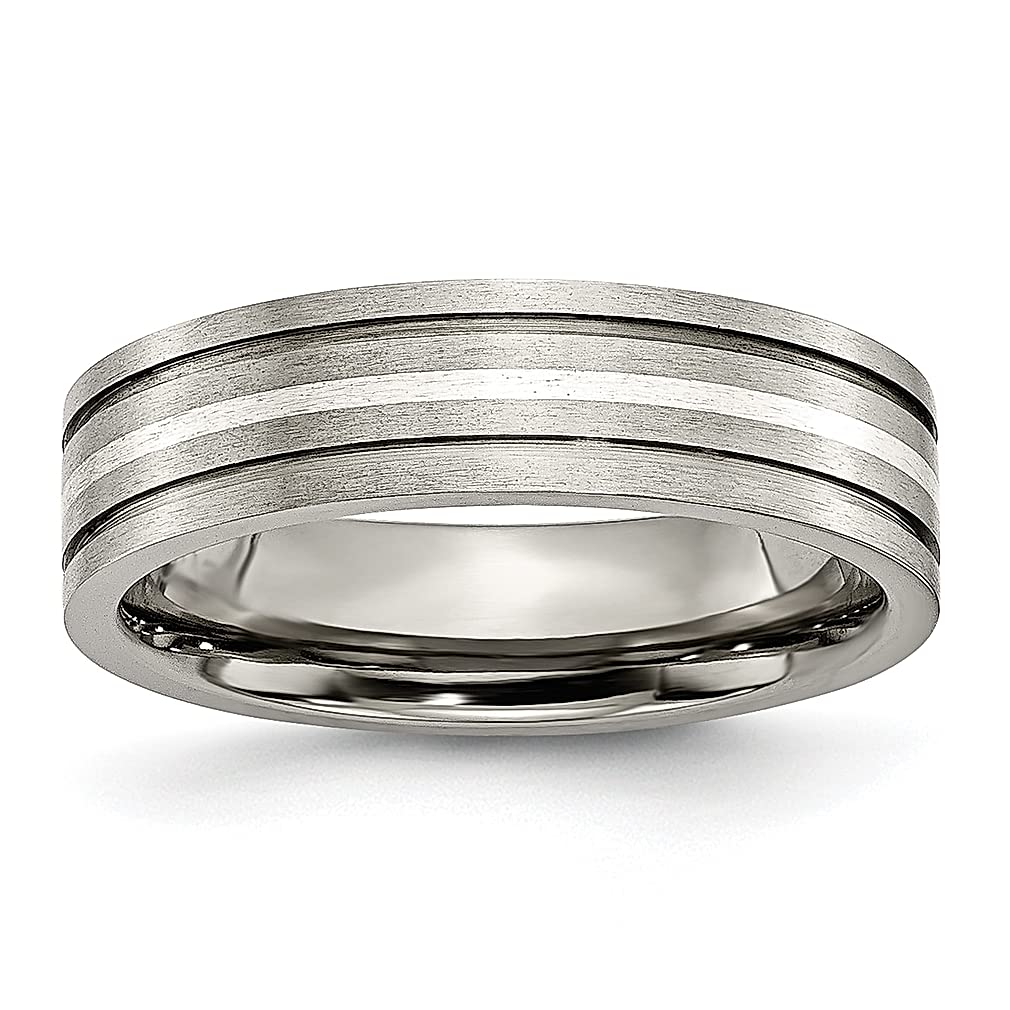 ICE CARATS Titanium 925 Sterling Silver Inlay 6mm Band Ring for Men - Durable Wedding Ring, Anniversary Gift for Him, Fine Jewelry for Dad - Perfect for Special Occasions & Everyday Wear