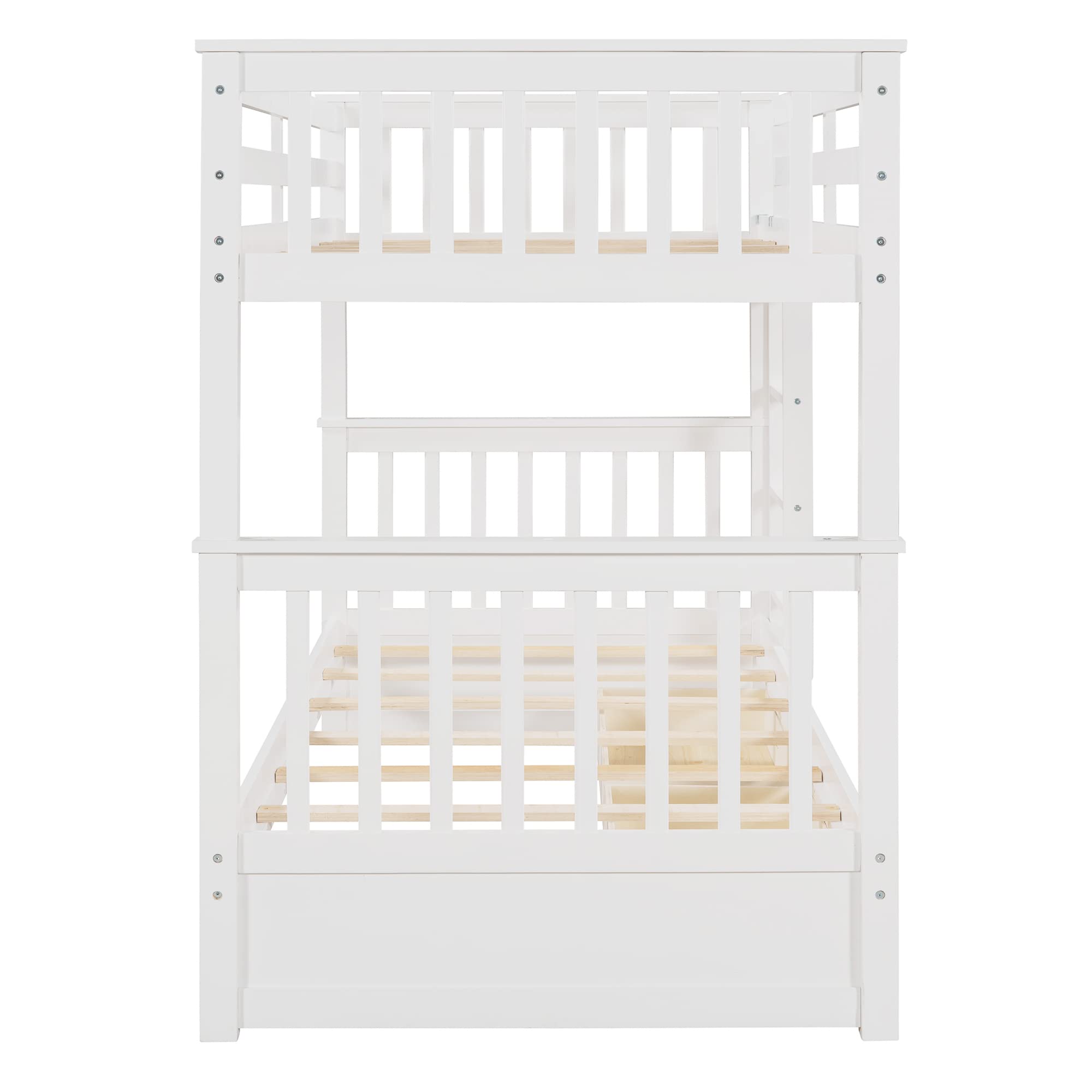 P PURLOVE Twin Over Twin Bunk Bed with 2 Storage Drawers, Solid Wood Bunk Bed Frame with Ladders, Convertible to 2 Separate Twin Beds for Teens, Kids, Boys & Girls - No Box Spring Required (White) - Perfect for Small Bedrooms, Guest Rooms & Shared Kids' Rooms