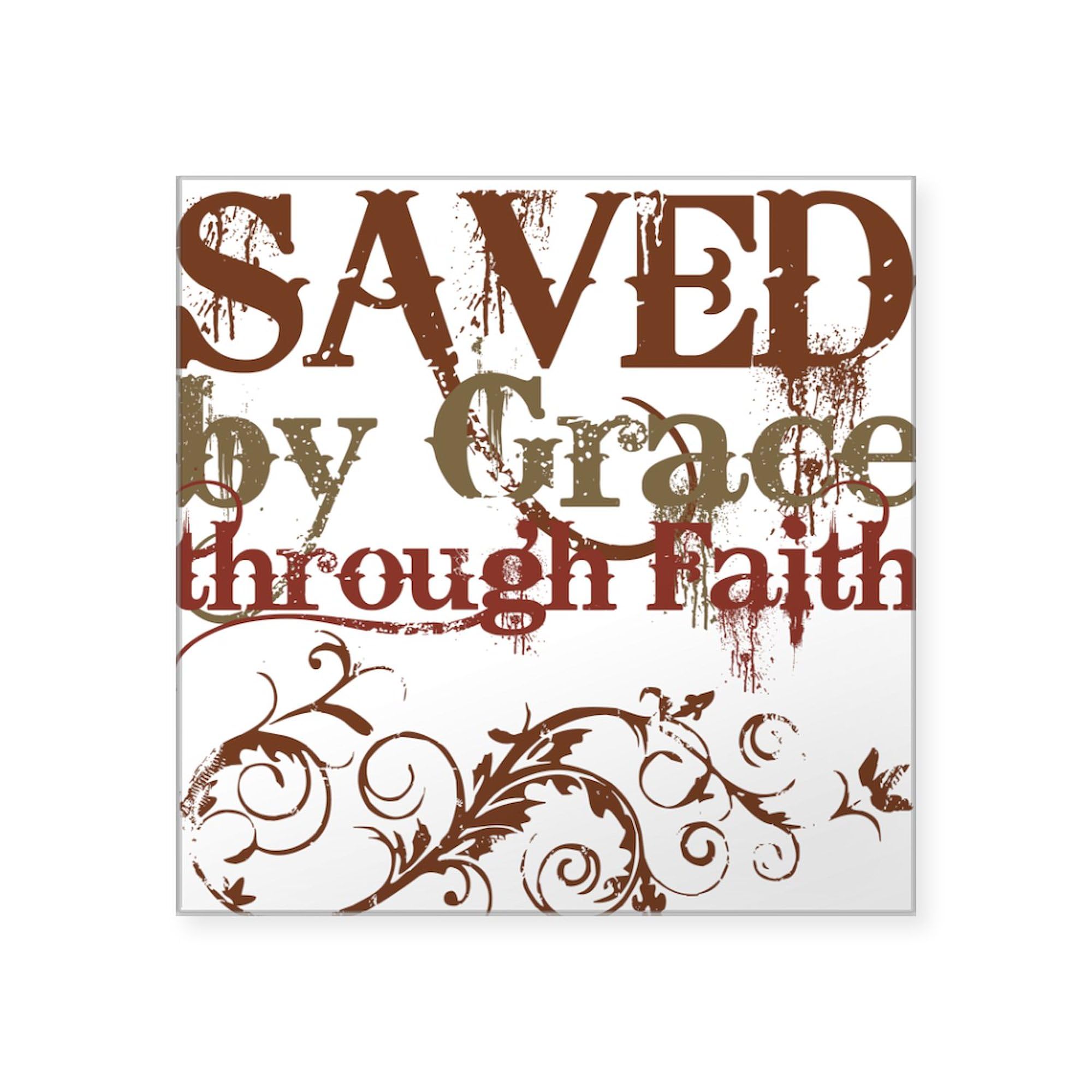 Saved by Grace Square Bumper Sticker - Waterproof Vinyl Car Decal for Cars, Trucks, Laptops - Religious Christian Faith Car Accessories - Perfect for Church Members, Bible Study Groups