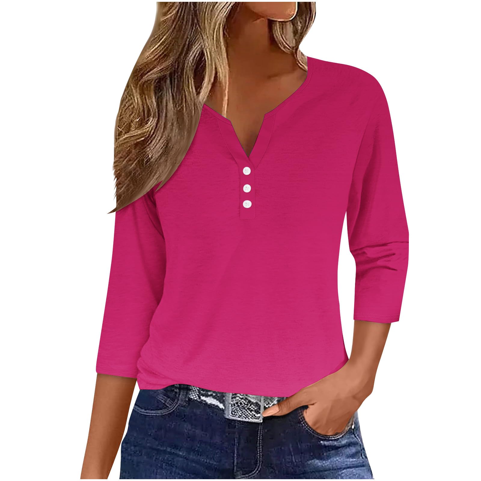Women's 3/4 Sleeve V-Neck Button Down Blouse - Gradient Print Casual Shirt for Summer | Perfect for Office Wear, Date Nights & Weekend Outfits