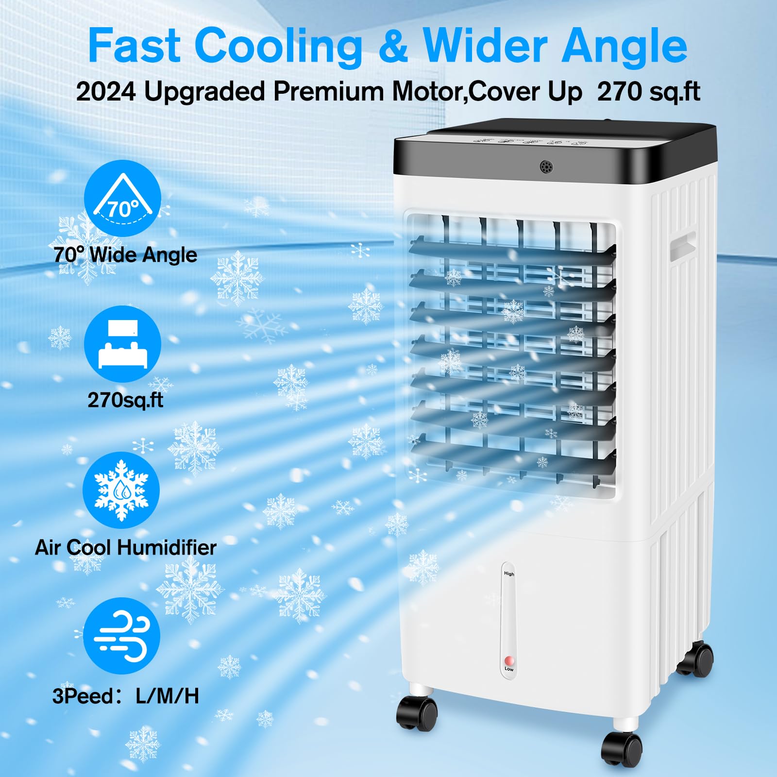 Portable Air Conditioner 3-in-1 with 3.2 Gallon Water Tank - Evaporative Cooler, AC Unit with Timer, 3 Speed Settings & 80° Oscillation - Perfect for Bedroom, Kitchen, Office & Home Cooling