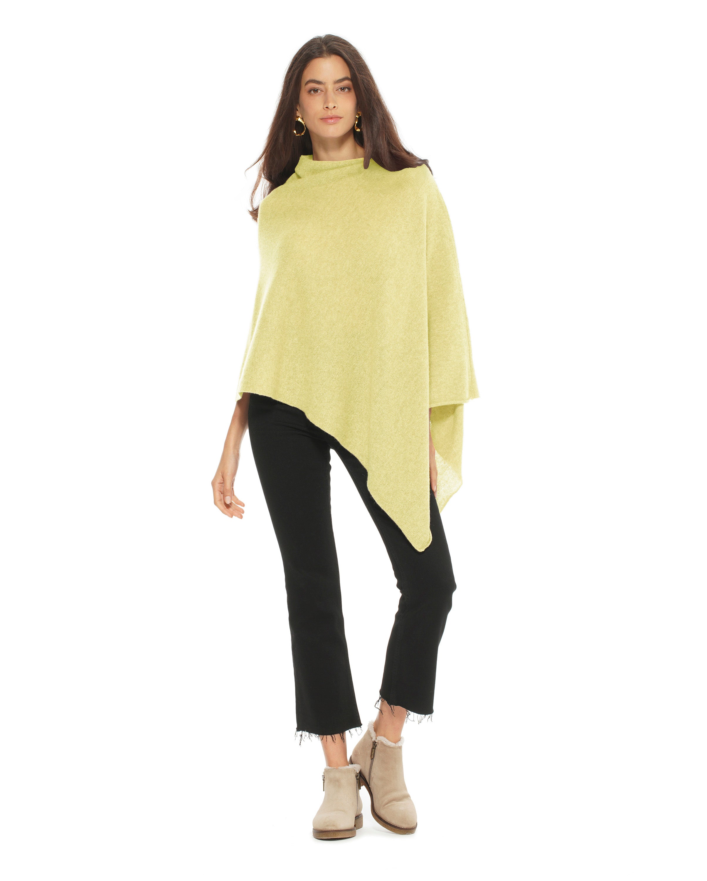 Luxury Women's Pure Cashmere Poncho - Soft & Warm Lemon Yellow Shawl Wrap for Fall & Winter | Perfect for Office, Travel & Casual Outfits