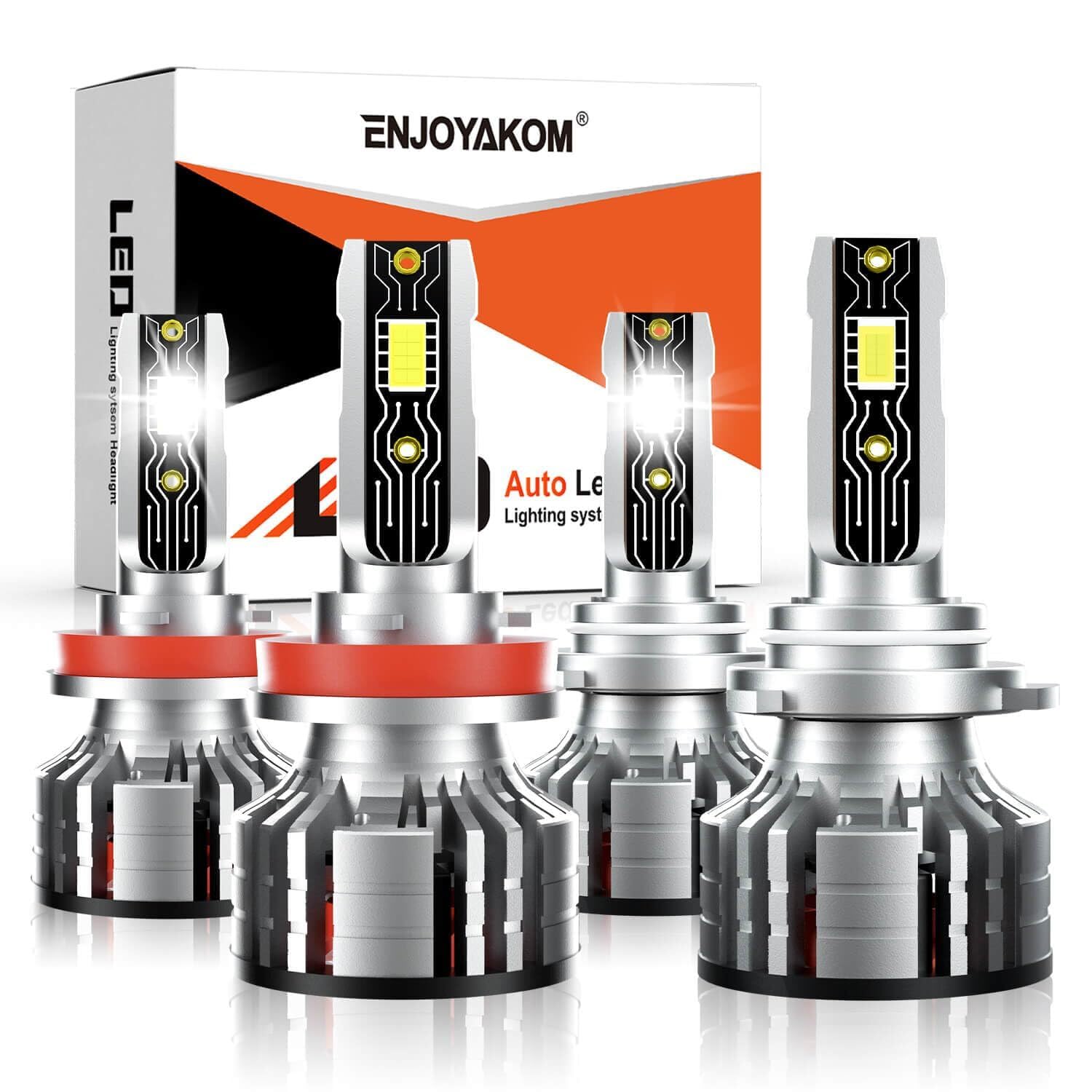 9005 H11 LED Bulb Combo Pack of 4 - 40000LM Super Bright 600% Upgraded Headlight Bulbs - H8/H9/HB3 6500K Cool White Fog Lights - 1:1 Size with Cooling Fan - IP68 Waterproof & Plug-N-Play - Perfect for Trucks, SUVs, and Off-Road Vehicles