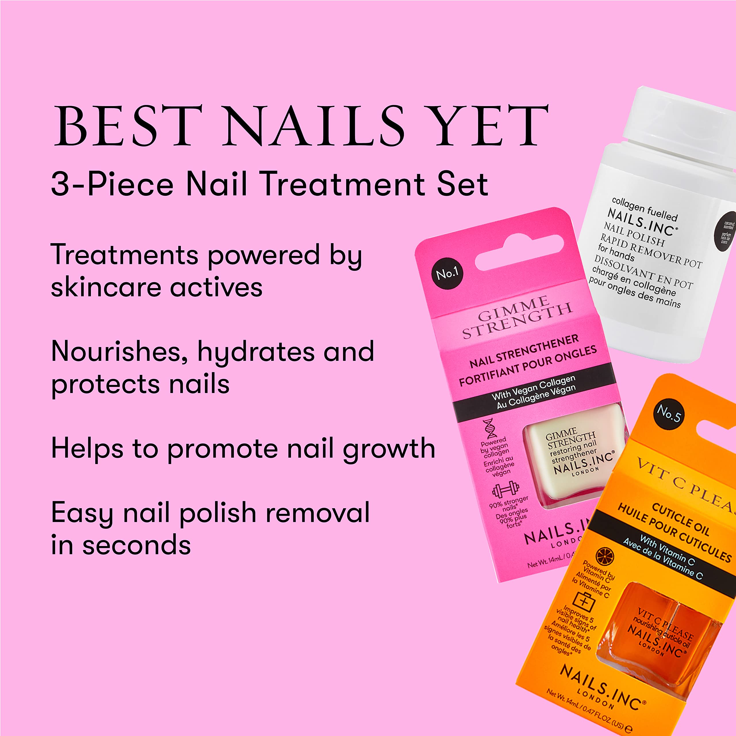 Nails.INC Best Nails Yet 3-Piece Nail Treatment Set for Stronger, Healthier Nails - Cuticle Care, Nail Growth & Repair - Perfect for At-Home Manicures & Nail Care Routine