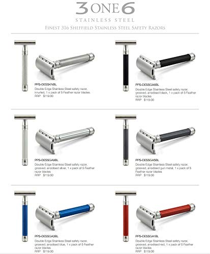 Edwin Jagger 3ONE6 Stainless Steel Safety Razor - Red | Premium Men's Shaving Razor for Smooth & Close Shave | Perfect for Travel, Gifts & Daily Grooming
