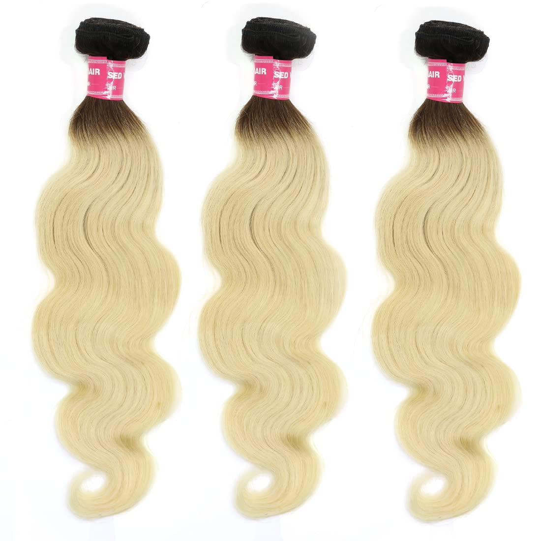 Nadula T1B613 Blonde Body Wave Human Hair Extensions - 3 Bundles 10A Brazilian 100% Remy Hair with Dark Roots & Honey Blonde Ombre - 14/16/18 Inch Wavy Weaves for Sew-In - Perfect for Daily Styling, Parties & Special Occasions
