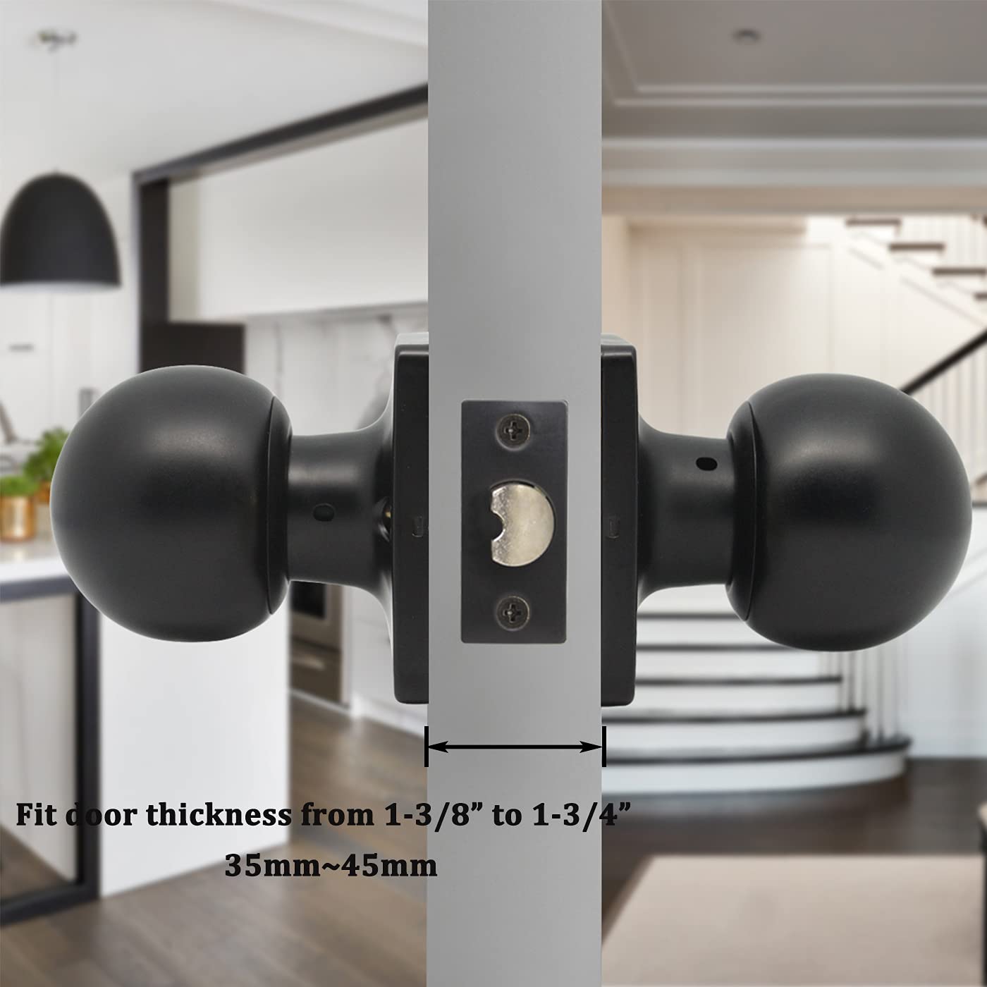 Gobrico 6-Pack Modern Matte Black Square Door Knobs - Keyless Passage Door Handles for Hallway, Closet, Laundry Room - Round Ball Style Interior Hardware for Home & Office Use