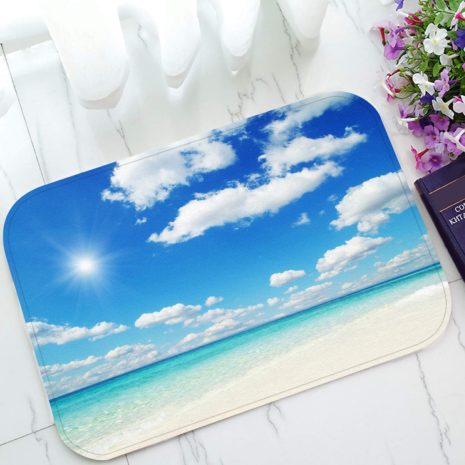 ECZJNT Tropical Sea Welcome Doormat - Non-Slip Bath Rug & Entrance Floor Mat 23.6x15.7 Inches - Waterproof for Indoor/Outdoor Use at Home, Beach House, or Poolside