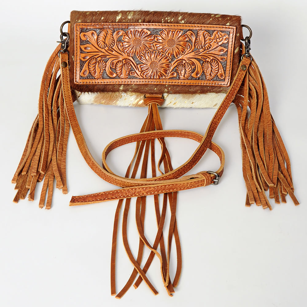 American Darling ADBG526ACGO Genuine Leather Women's Western Handbag - Hand-Tooled Hair-On Cowhide Wallet Purse for Cowgirl Fashion & Rodeo Events