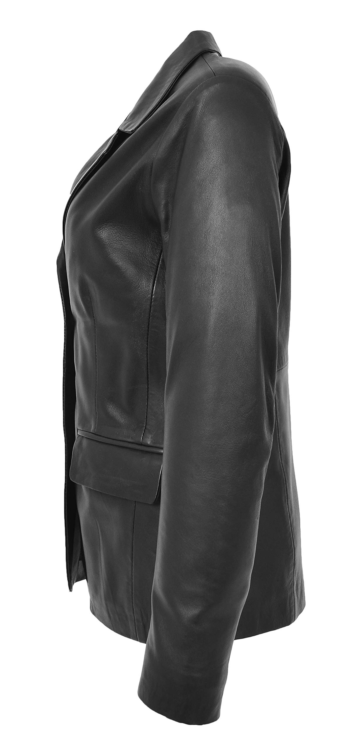 Women's Black Leather Blazer - Classic Dinner Jacket Style Coat for Office, Party & Formal Events | Alana Collection